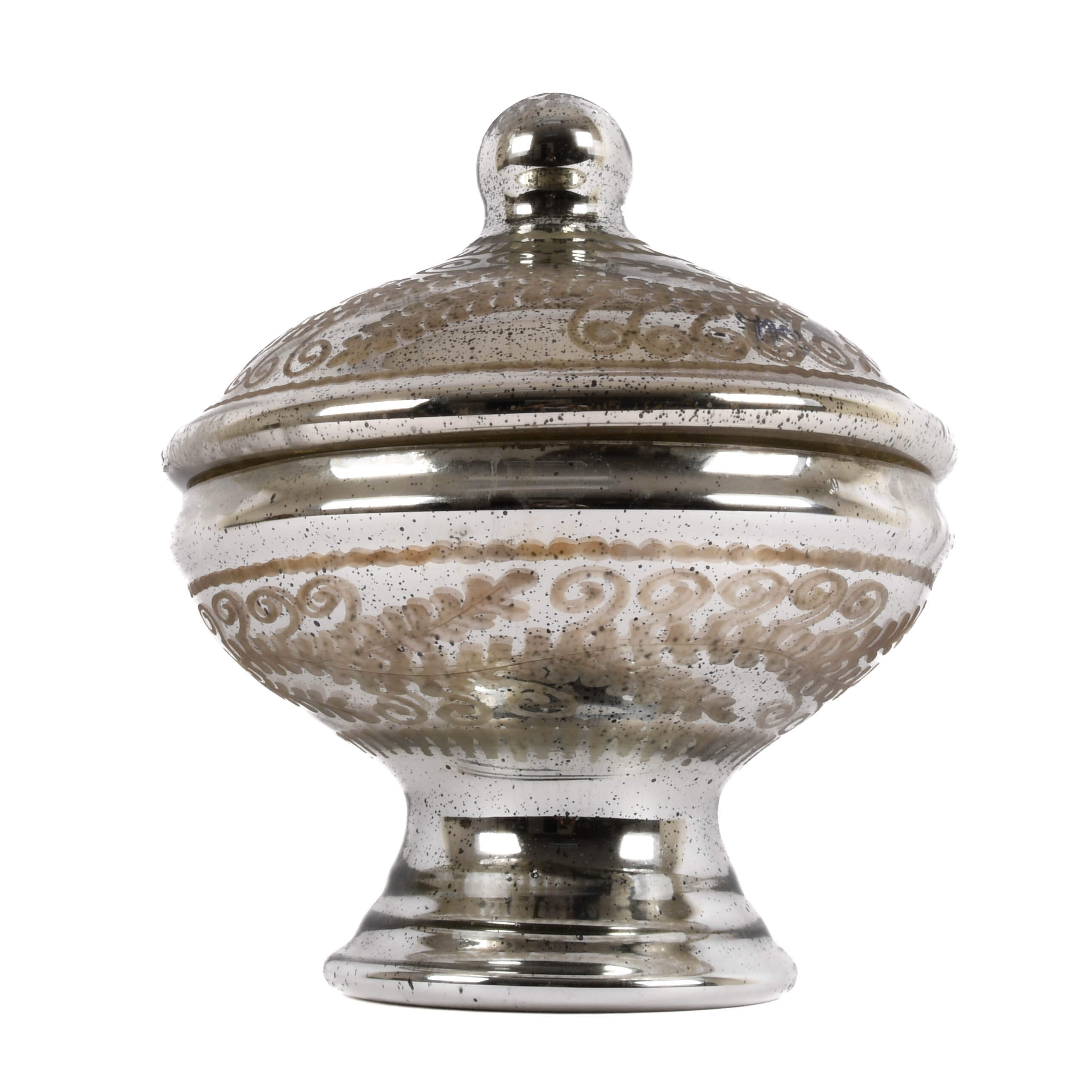 Oversized Silvered Glass Lidded Centerpiece-3
