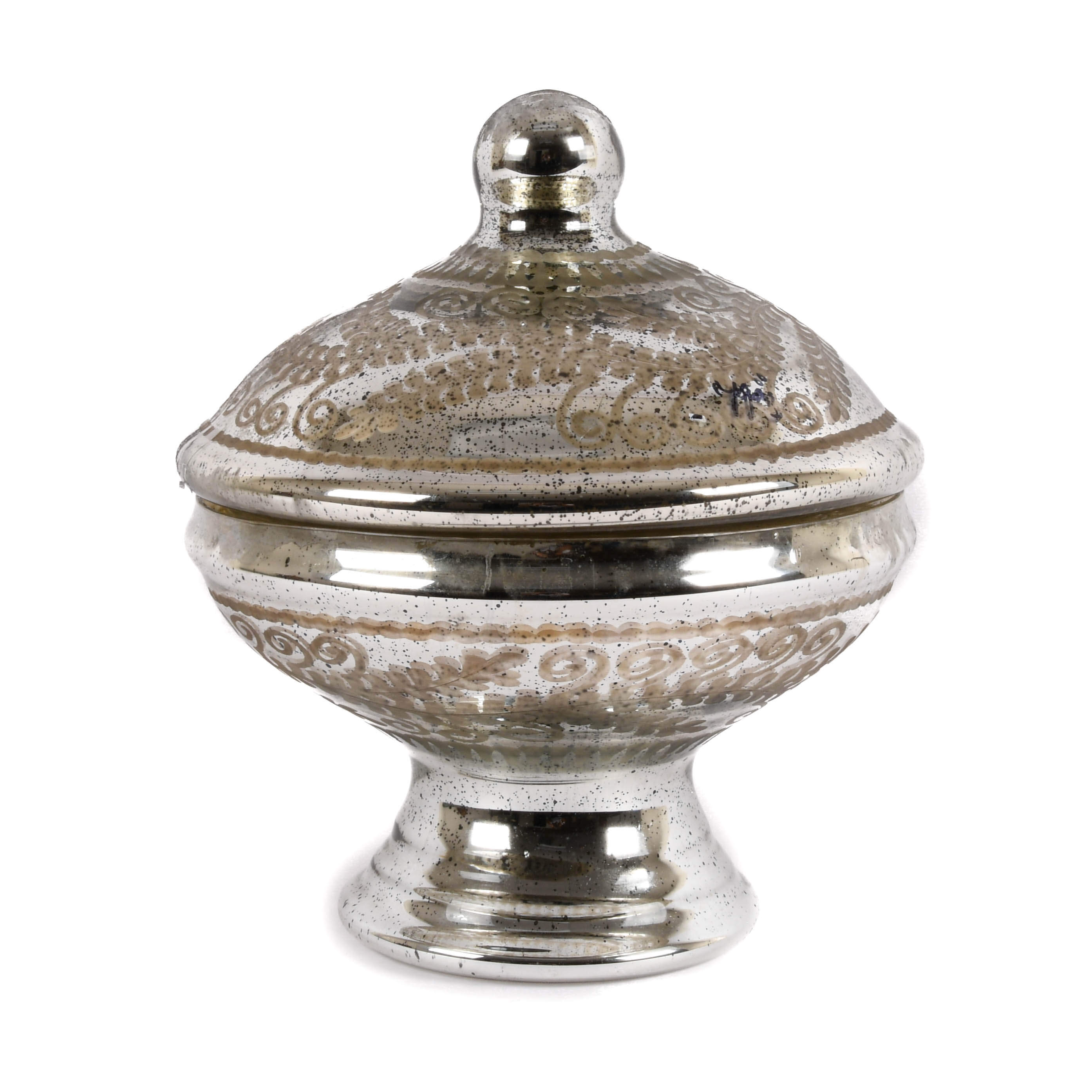Oversized Silvered Glass Lidded Centerpiece-1