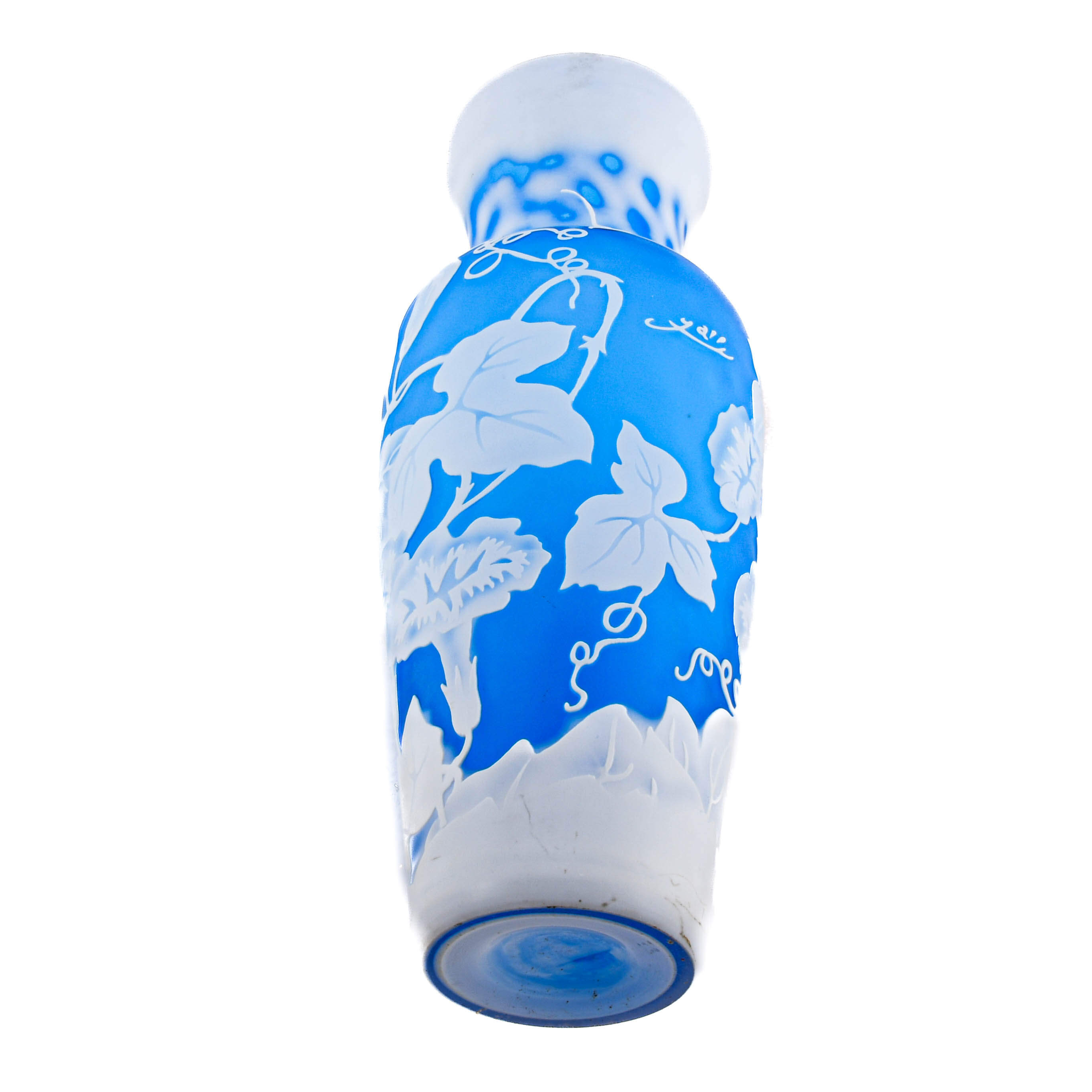 Signed Gallé Blue and White Glass Vase-6