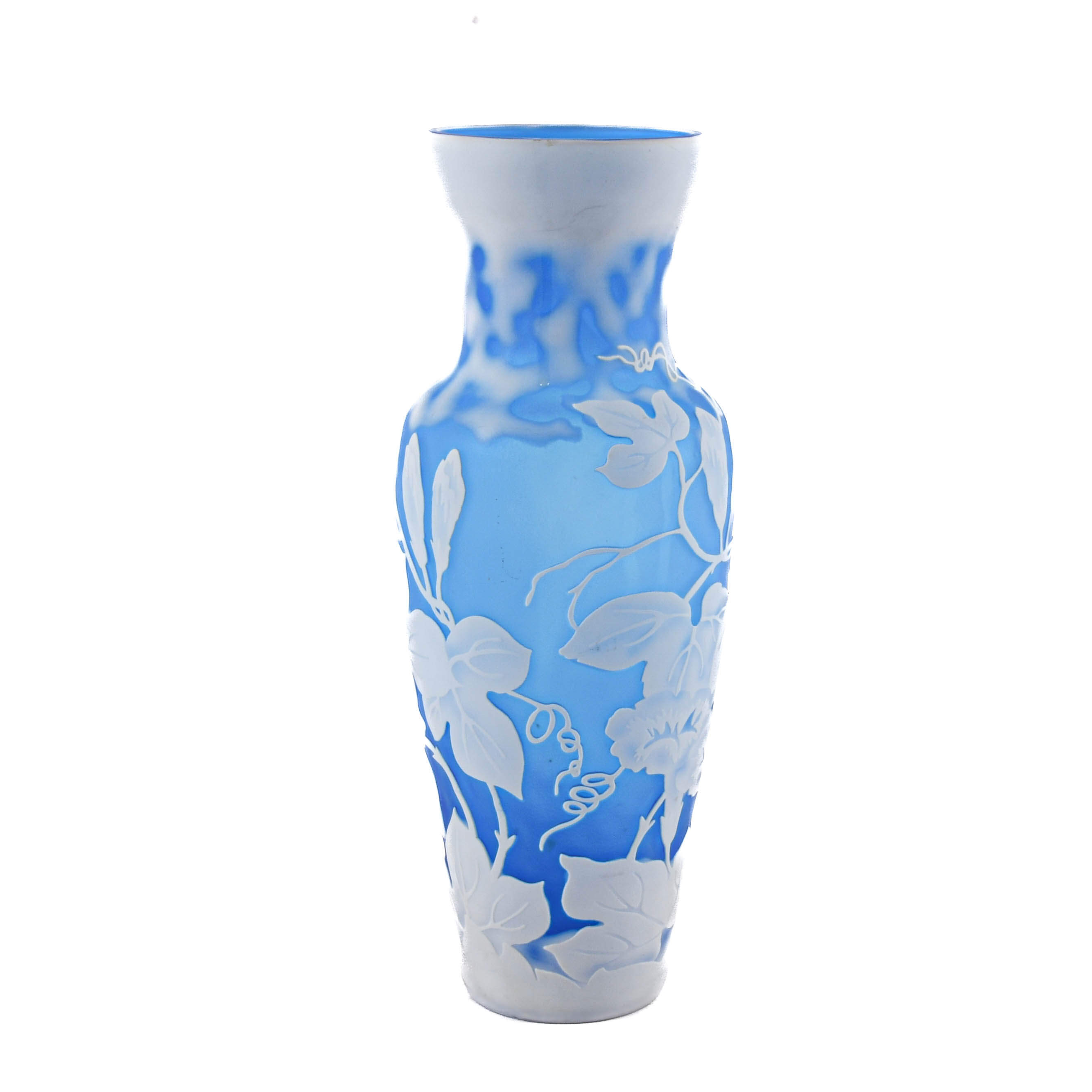 Signed Gallé Blue and White Glass Vase-4