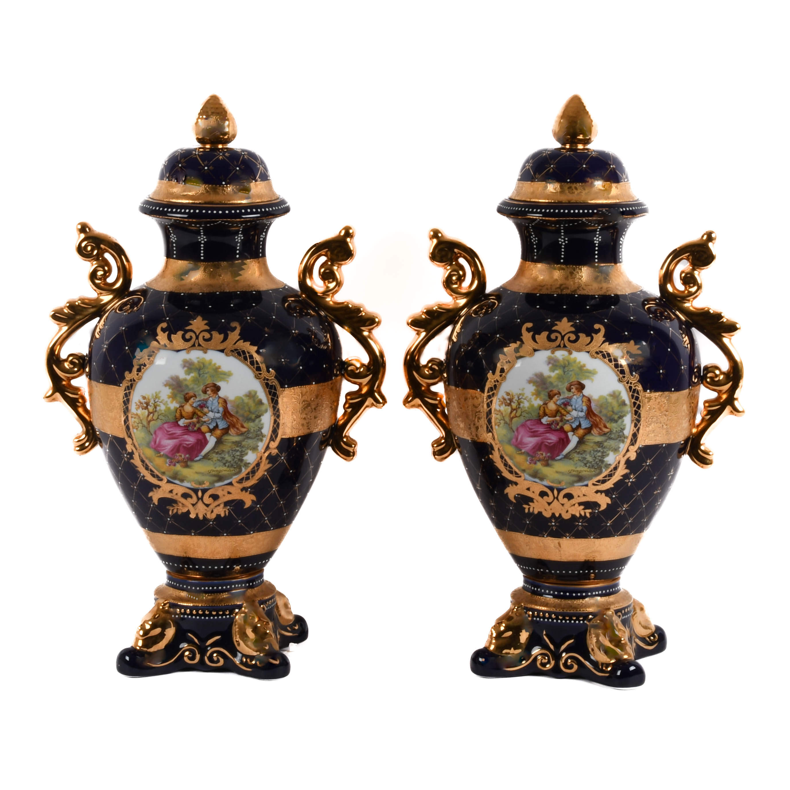 Pair of Porcelain Limoges Urns and Lids-4