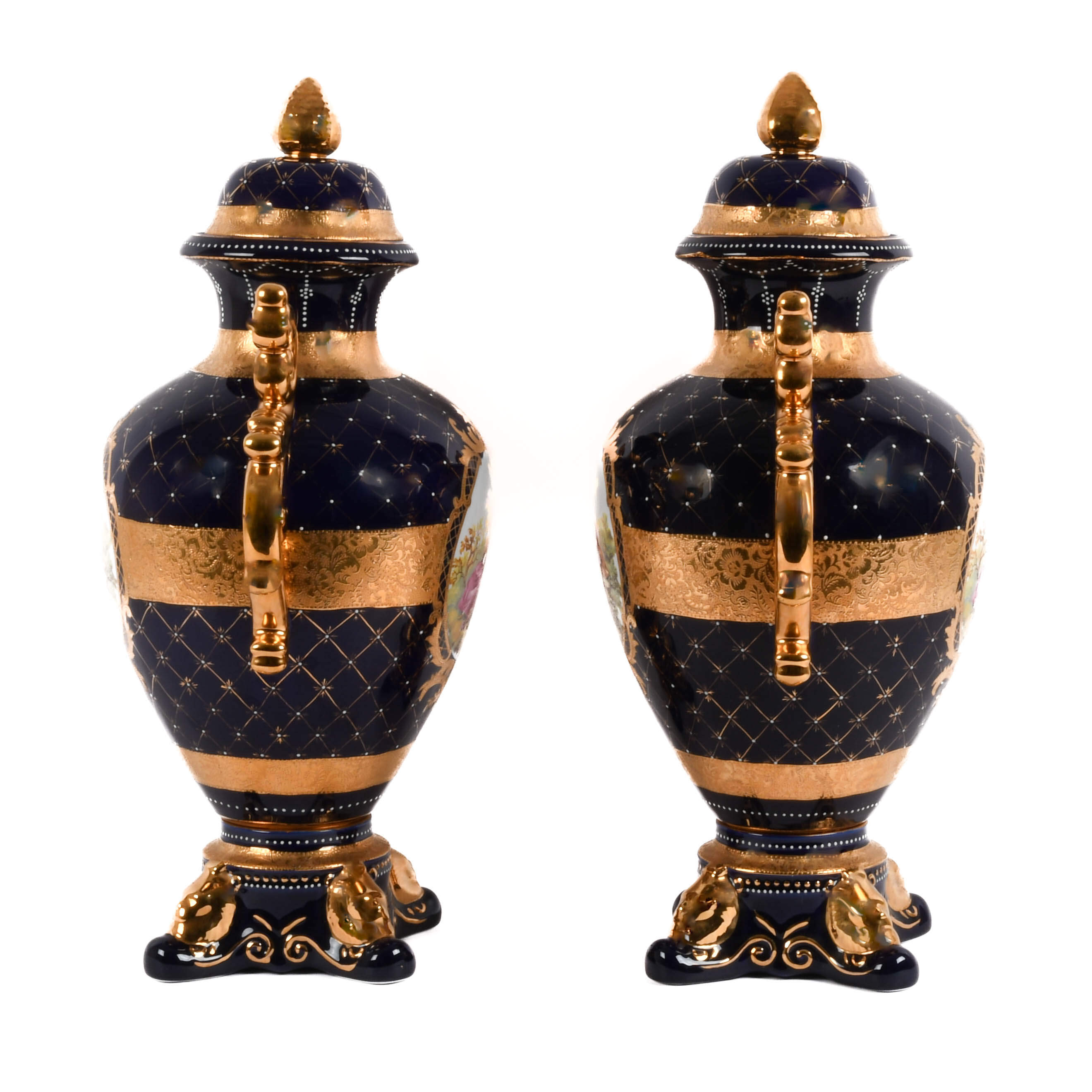 Pair of Porcelain Limoges Urns and Lids-3