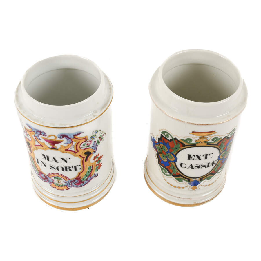 Antique Pair of French Maison A Collin Porcelaines Apothecary Laxative Jars-2