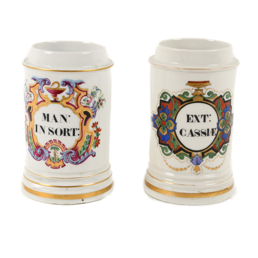 Antique Pair of French Maison A Collin Porcelaines Apothecary Laxative Jars-1