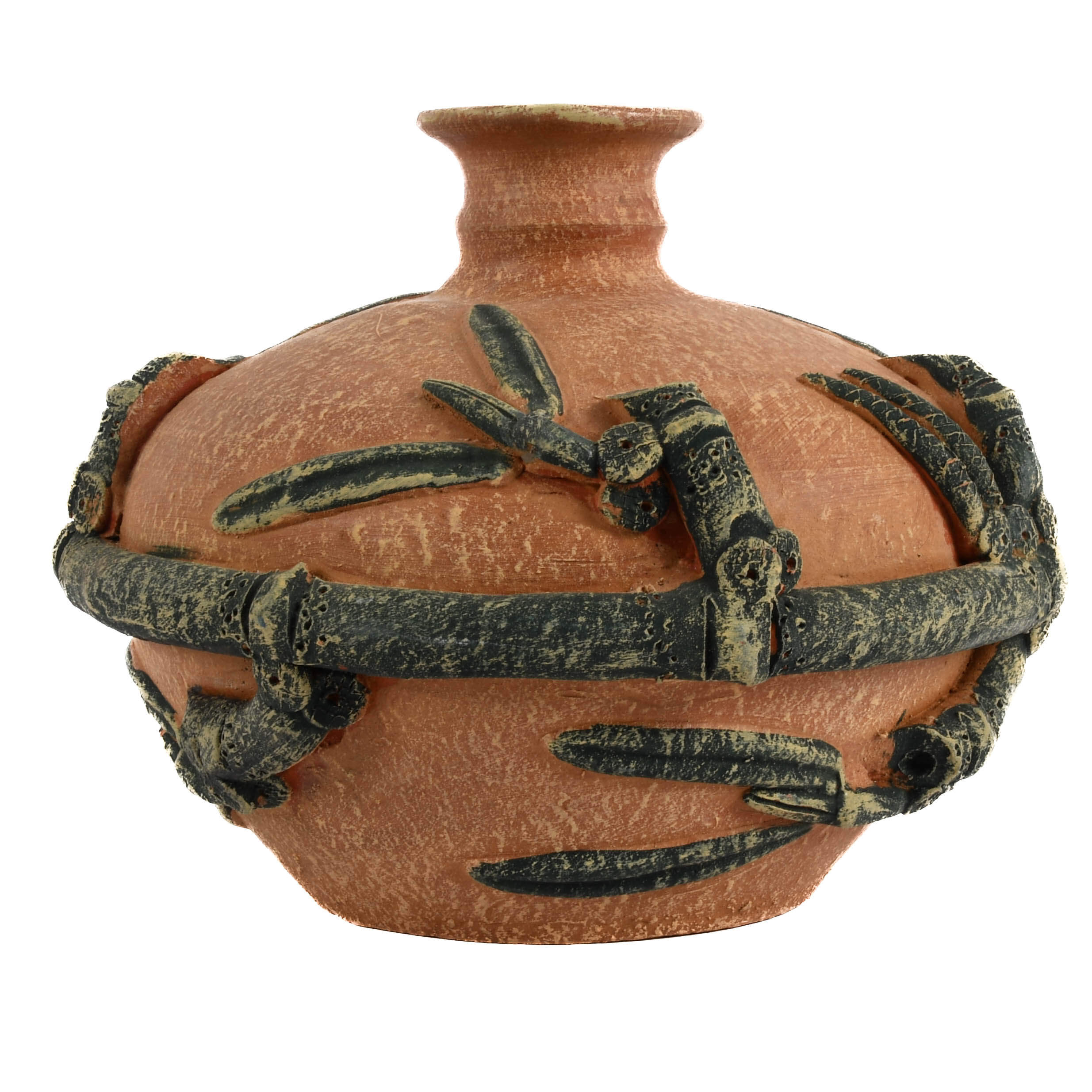 Tuscan Terracotta Vase with Raised Floral Relief Motif-1