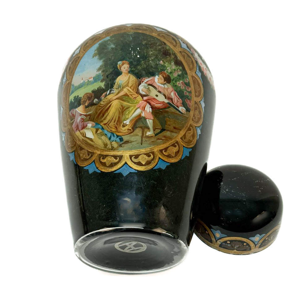 Large Reverse Hand-Painted Couple's Scene Glass Jar with Lid-6