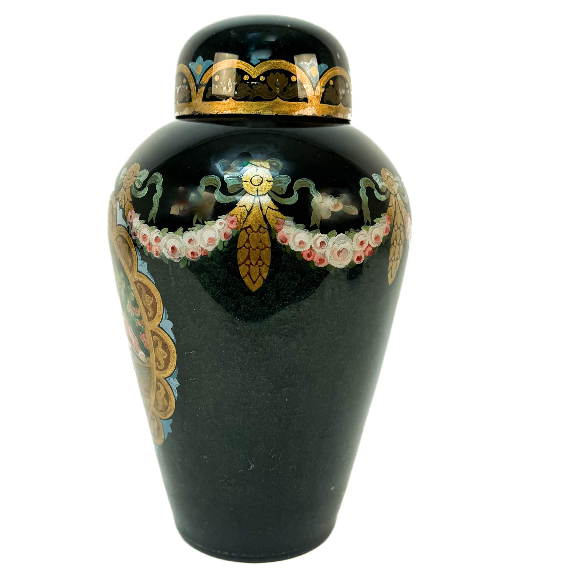 Large Reverse Hand-Painted Couple's Scene Glass Jar with Lid-3