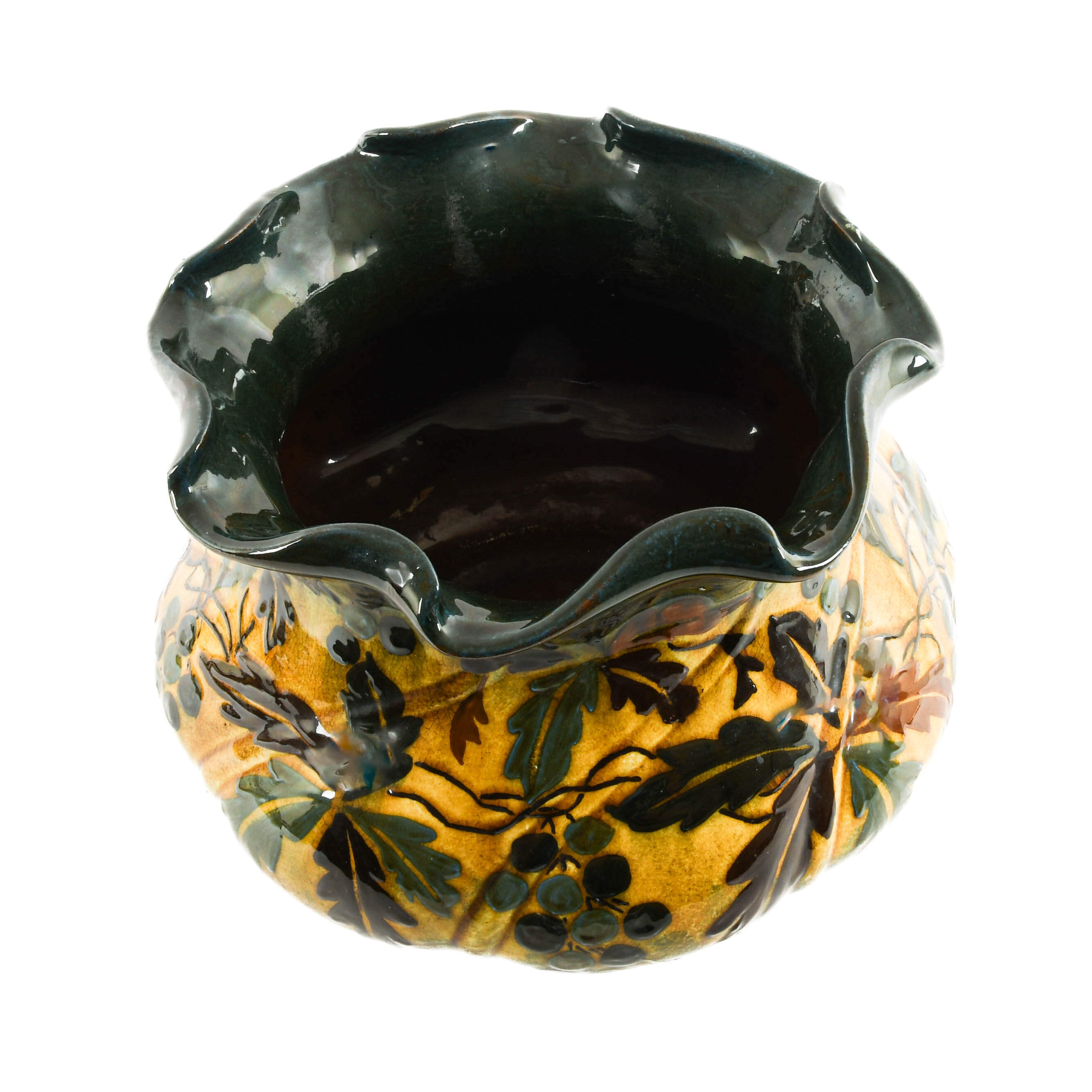 Antique Majolica Grape and Vine Glaze Planter-2