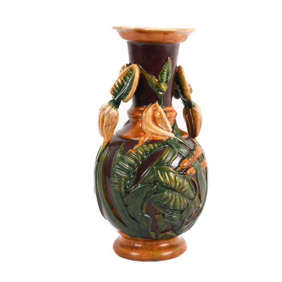 Majolica-Style Double Handle Vase-6