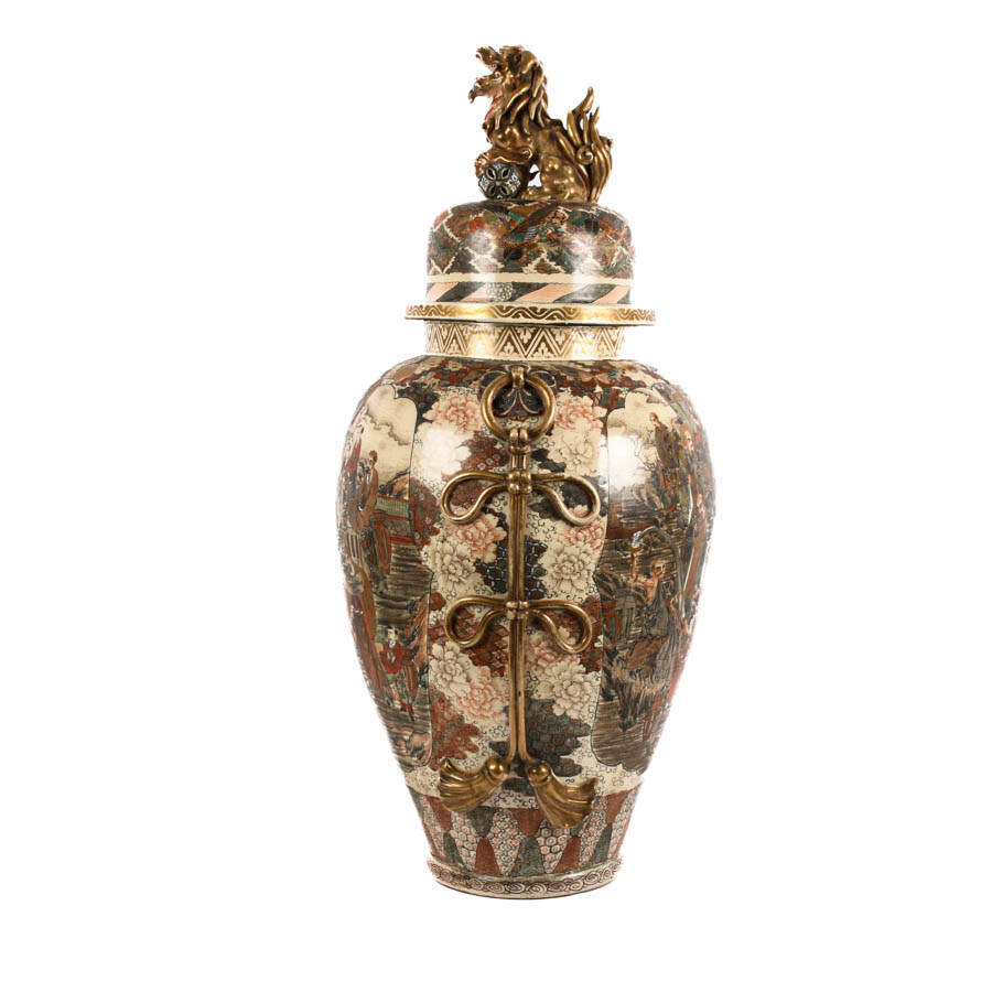 Palatial Satsuma Covered Figural Floor Vase-4