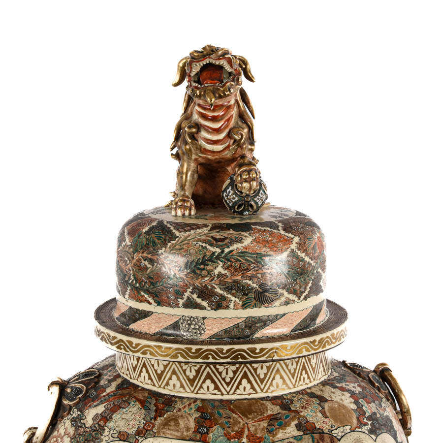 Palatial Satsuma Covered Figural Floor Vase-2
