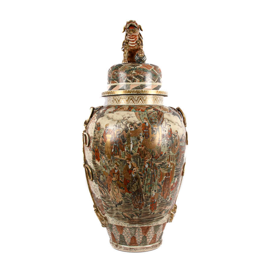 Palatial Satsuma Covered Figural Floor Vase-1
