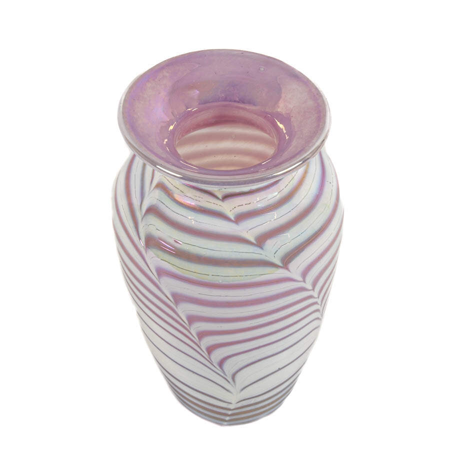 Iridescent Pink and White Art Glass Vase-3