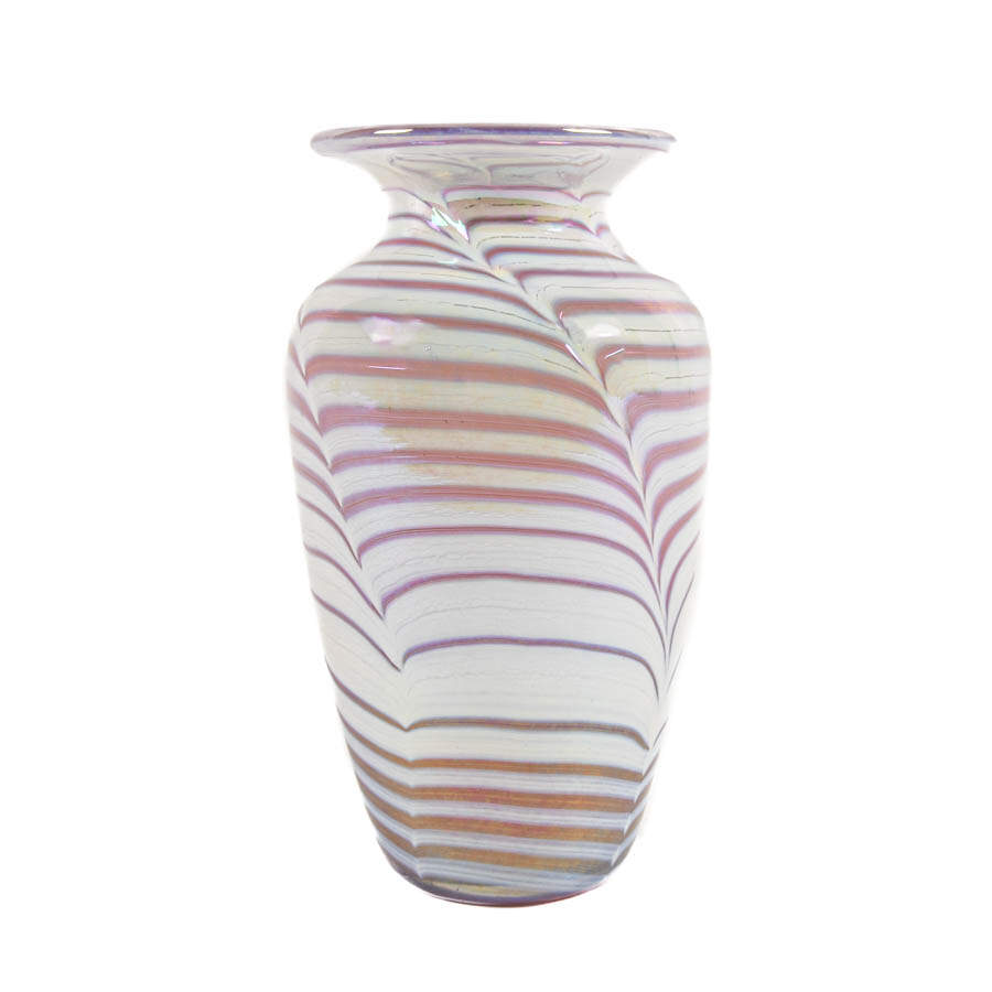Iridescent Pink and White Art Glass Vase-1