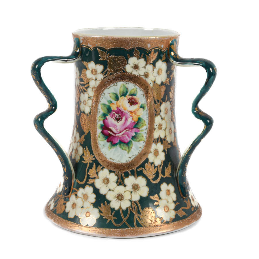 Oversized Victorian Hand-Painted Floral Loving Cup-1