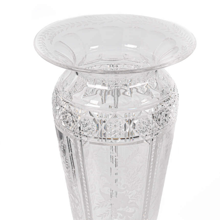 Antique Cut Crystal and Floral Etched Vase-3