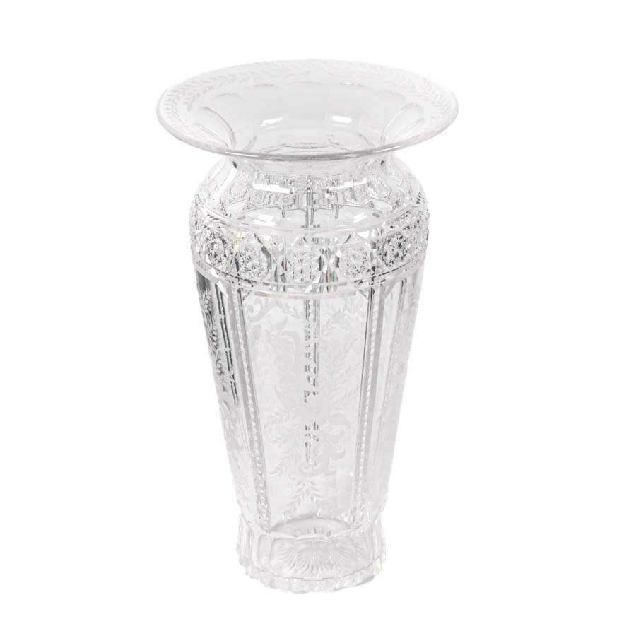 Antique Cut Crystal and Floral Etched Vase-2