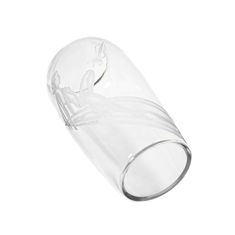 Etched Glass Art Deco Vase with Partial Nude Woman-4