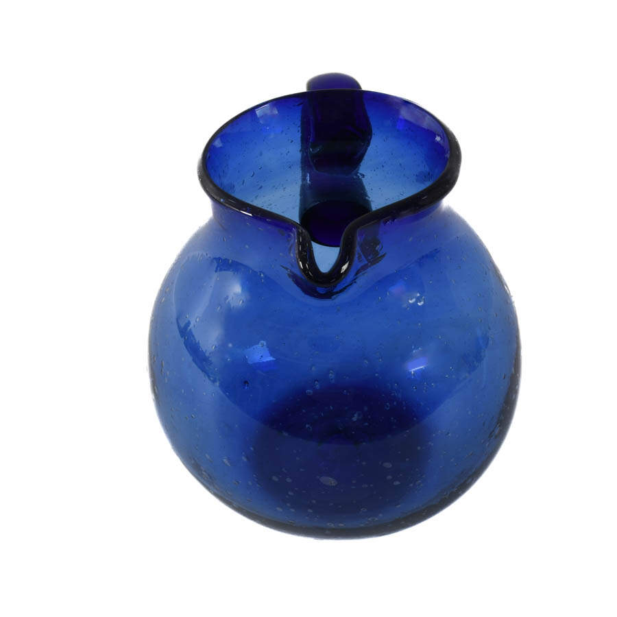 Hand-Blown Cobalt Art Glass Ball Pitcher-5
