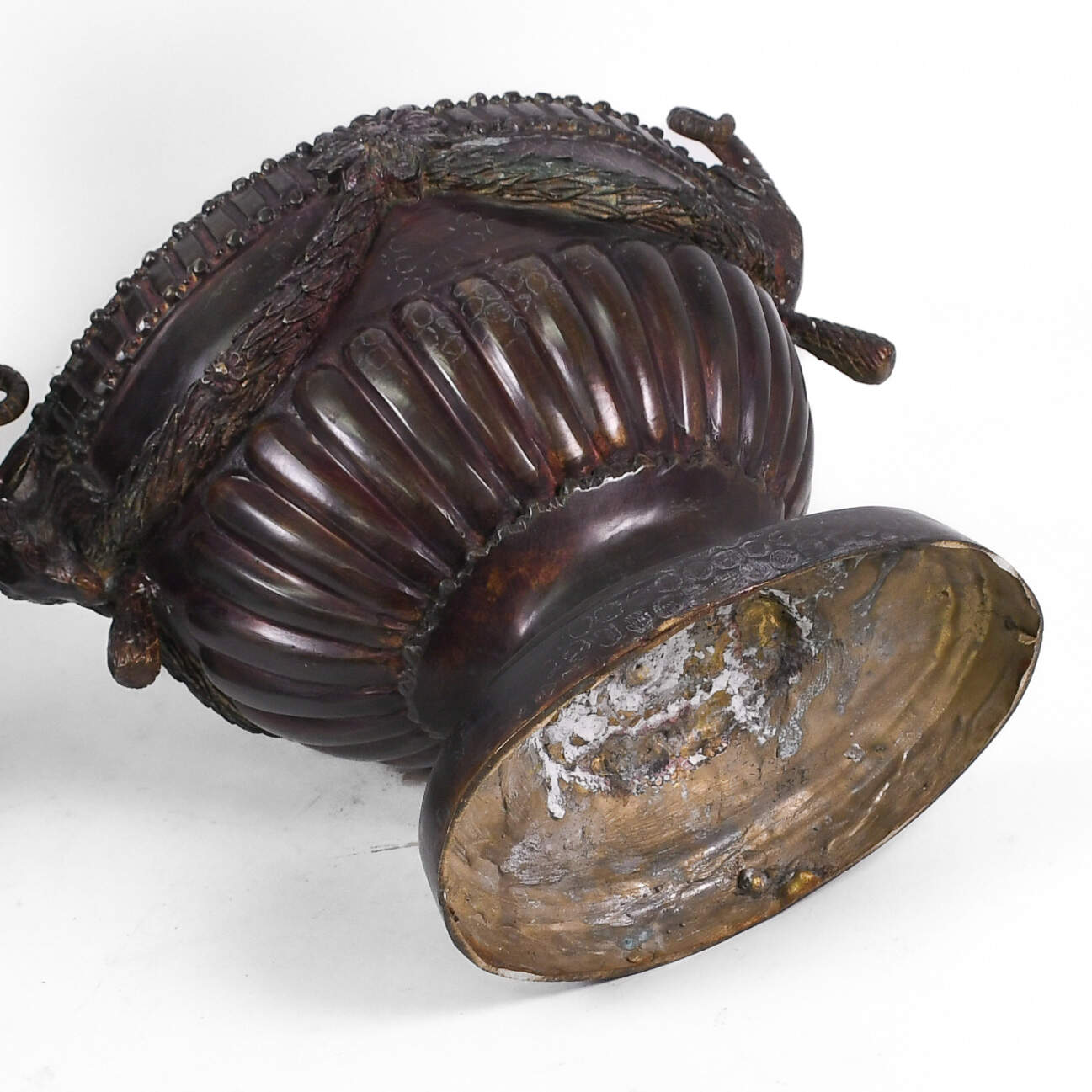 Pair of Bronze Maitland Smith Ram's Head Urns-12