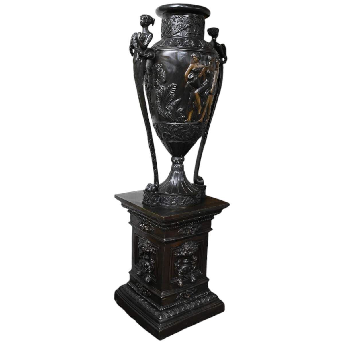 Tall Black Metal Urn with Pedestal-9