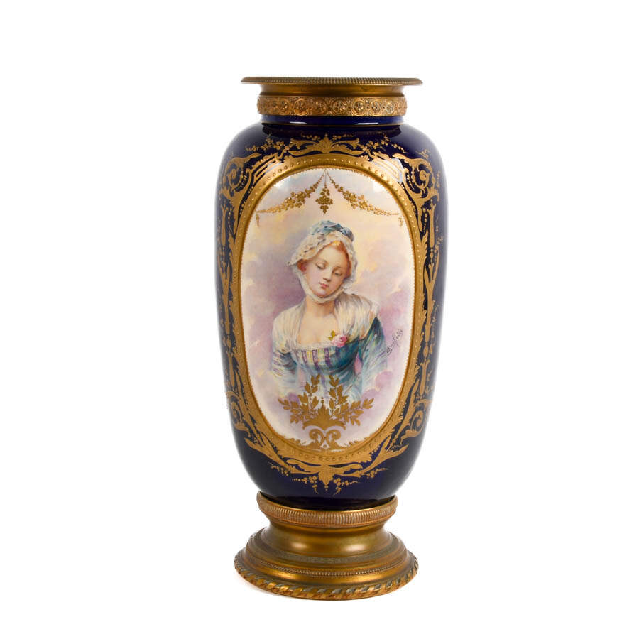 Antique Sèvres Gilt Ormolu and Hand-Painted Portrait Vase-1