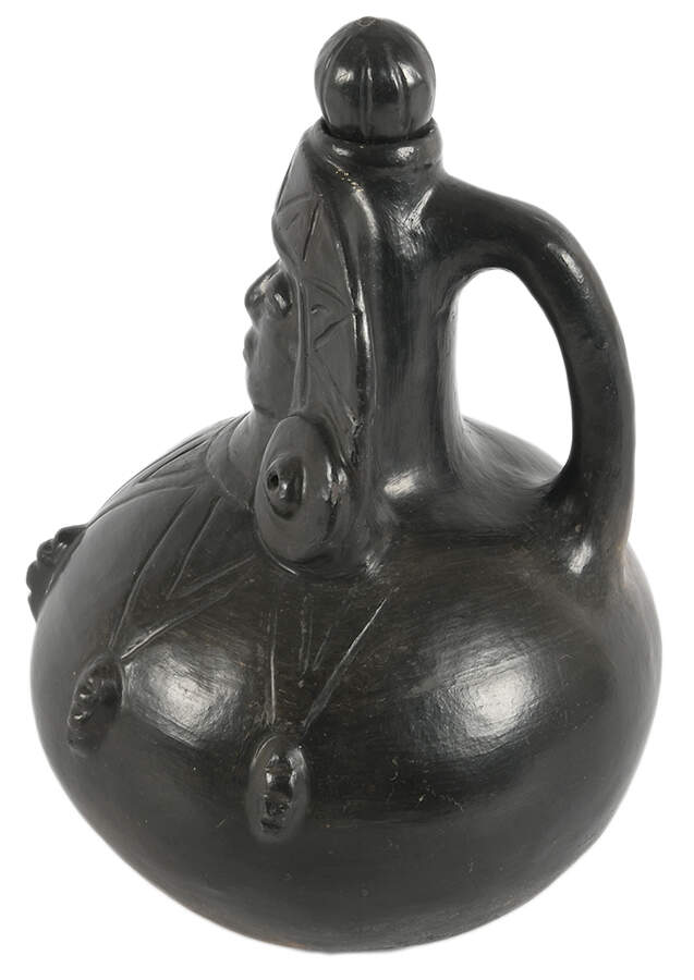 Antique Black Ceramic Figural Mayan Water Vessel-4
