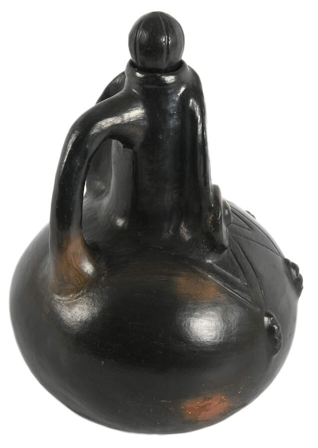Antique Black Ceramic Figural Mayan Water Vessel-2