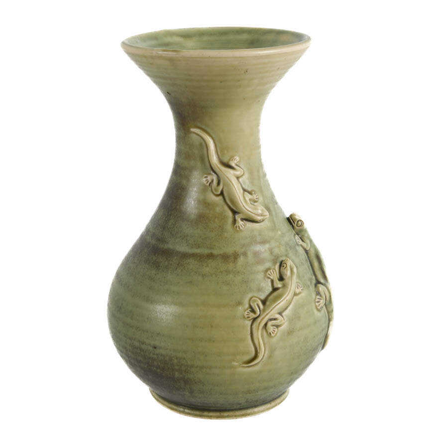 Art Pottery Vase with Raised Salamander Relief-4