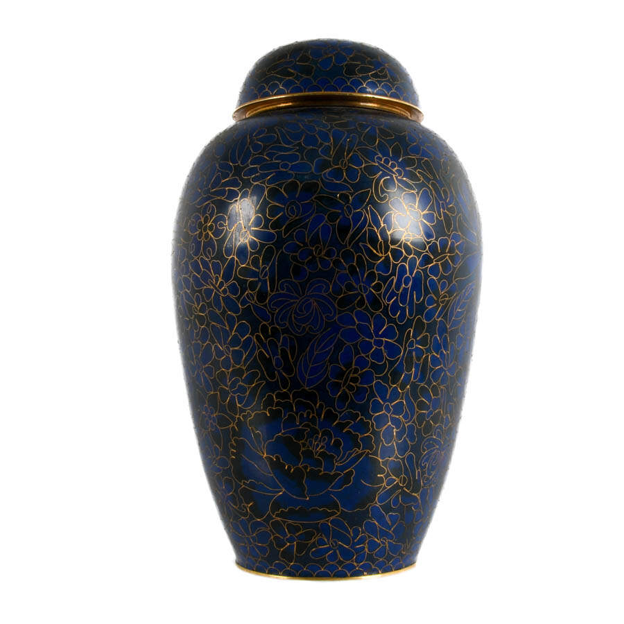 Blue and Black Lidded Floral Cloisonné Urn-3