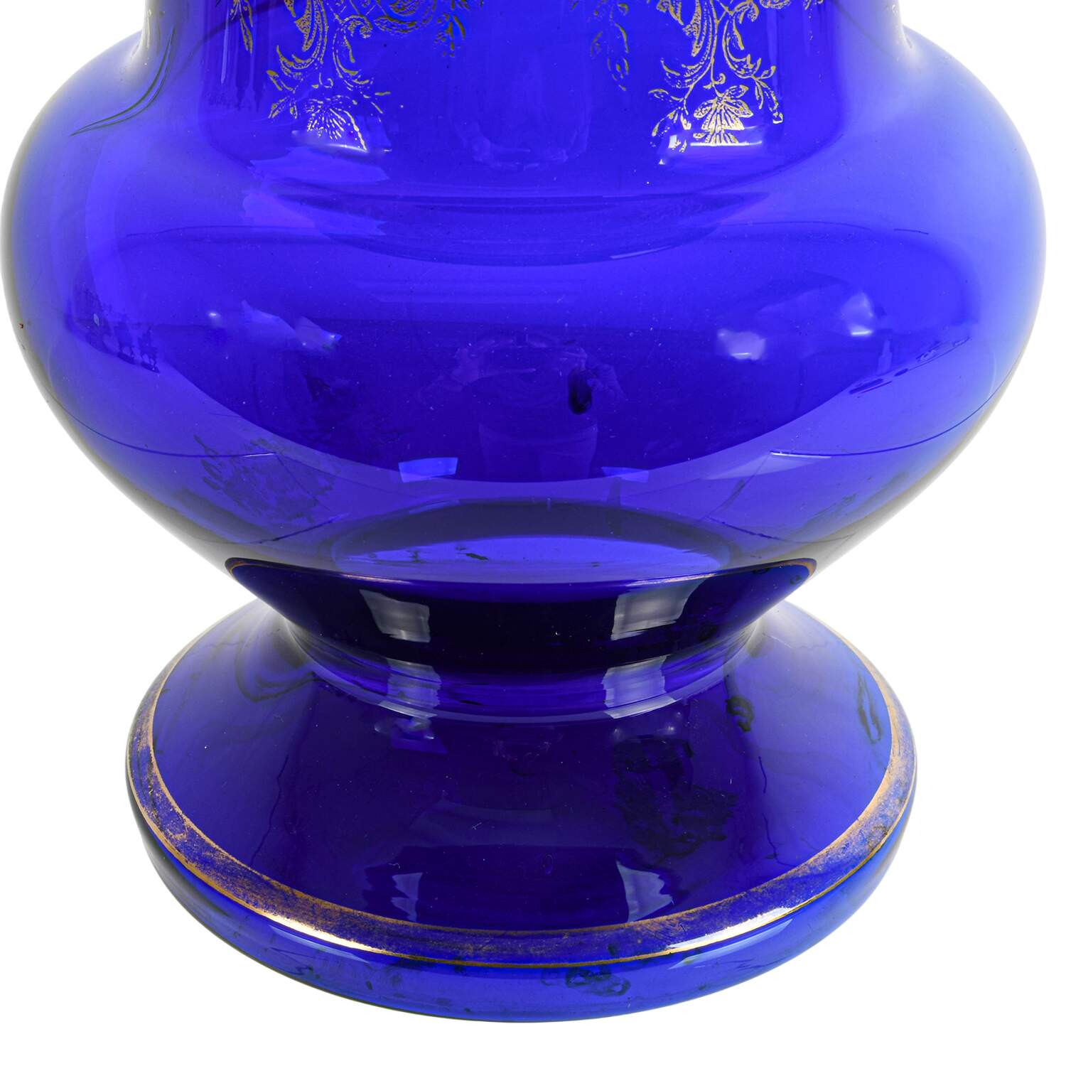 Cobalt Glass Gilt Floral Vase-4