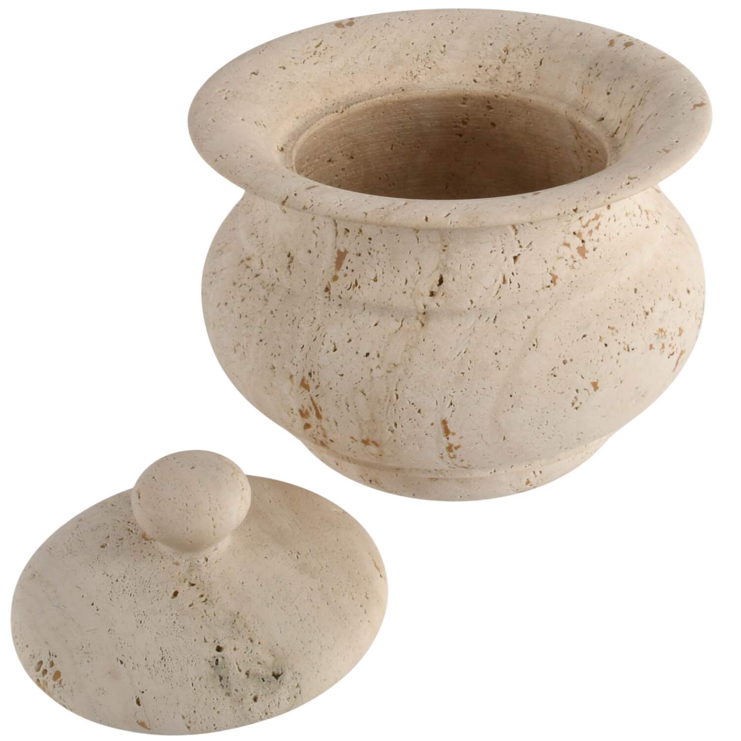 Heavy Travertine Bowl with Lid-4
