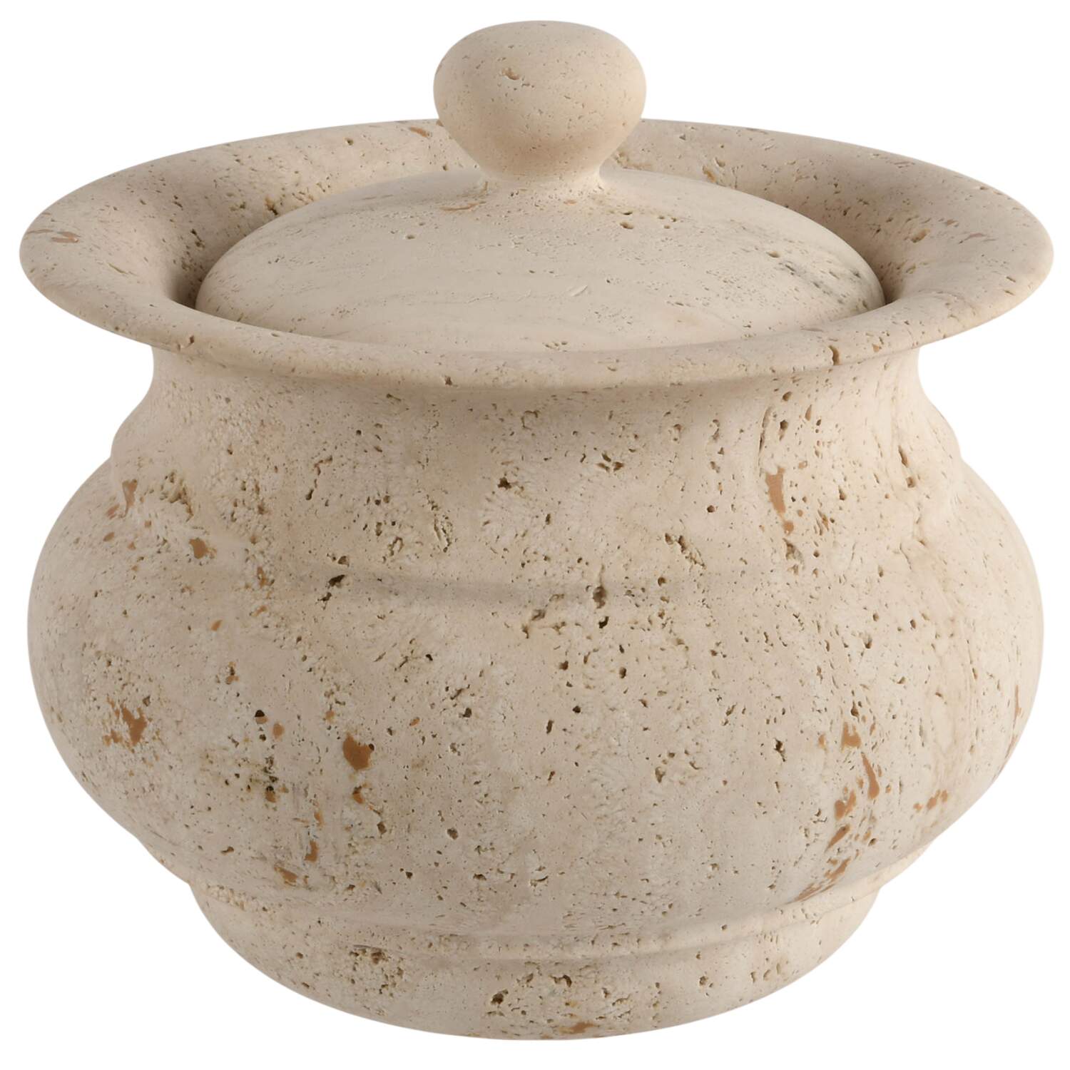Heavy Travertine Bowl with Lid-1