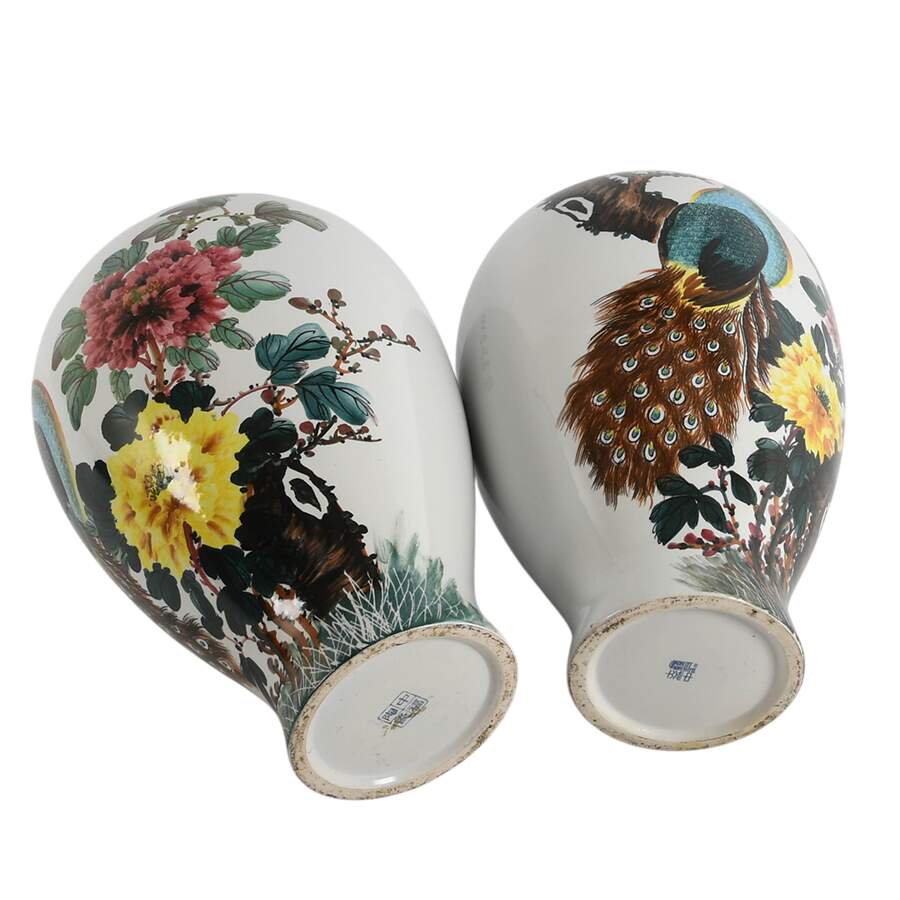 Pair of Chinese Floral and Peacock Vases-6