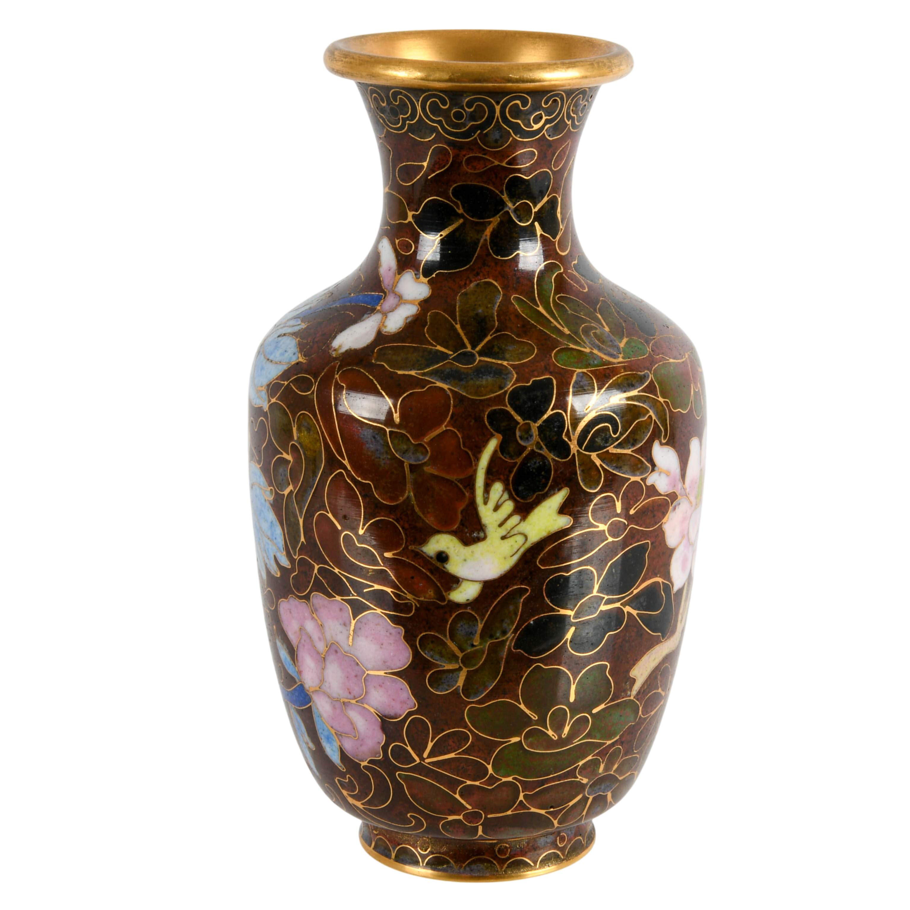 Chinese Cloisonné Floral Blessings Enamel Vase-4
