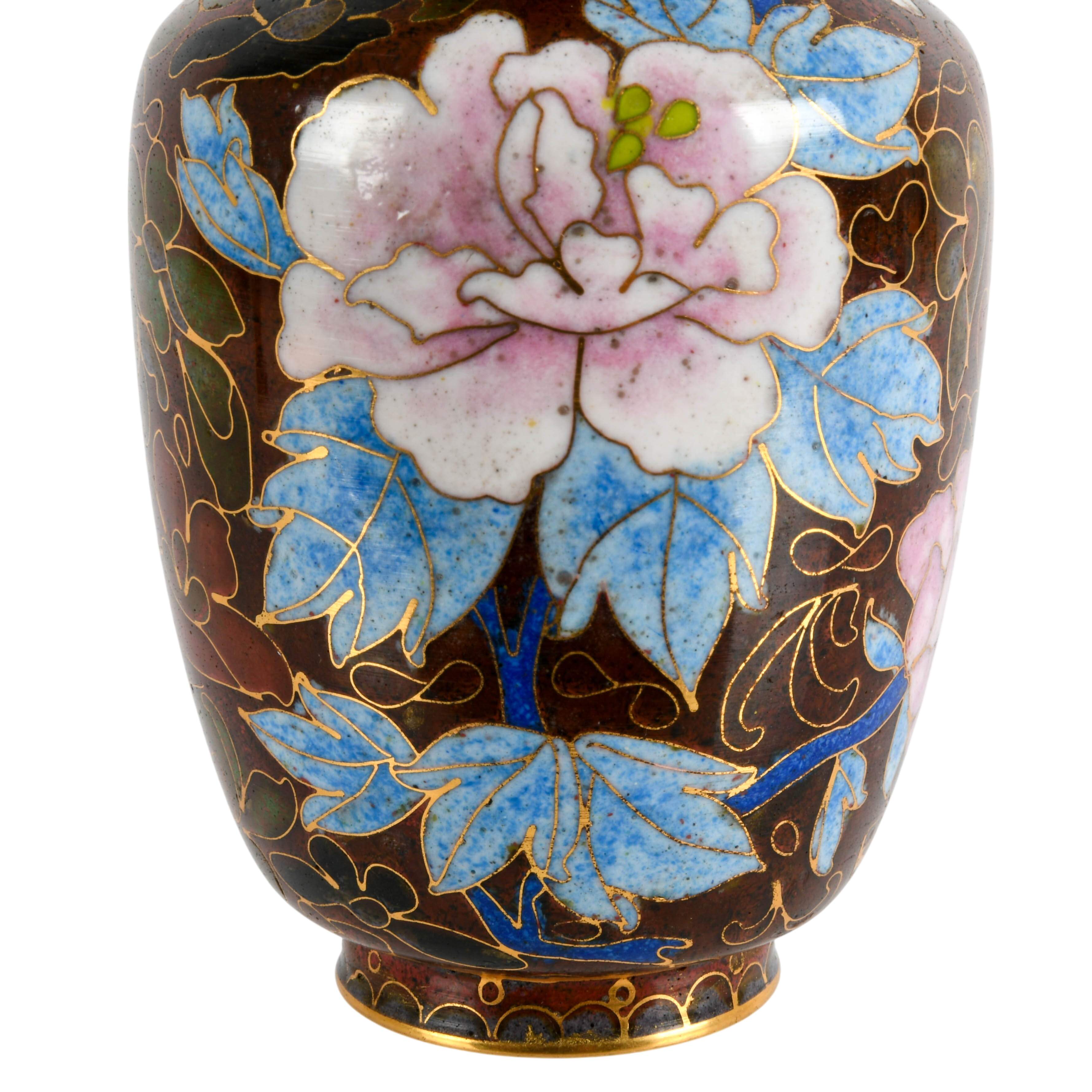 Chinese Cloisonné Floral Blessings Enamel Vase-3