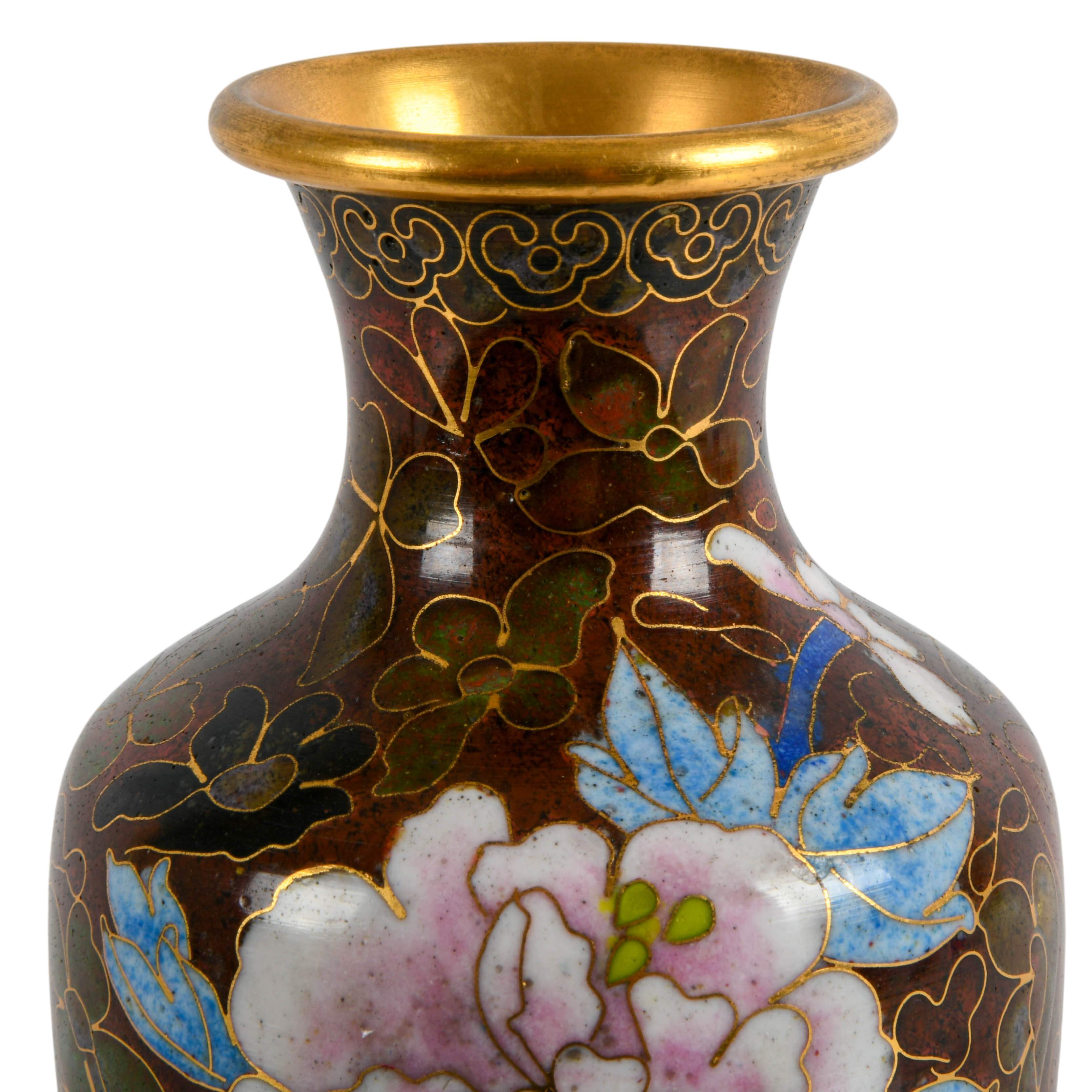 Chinese Cloisonné Floral Blessings Enamel Vase-2