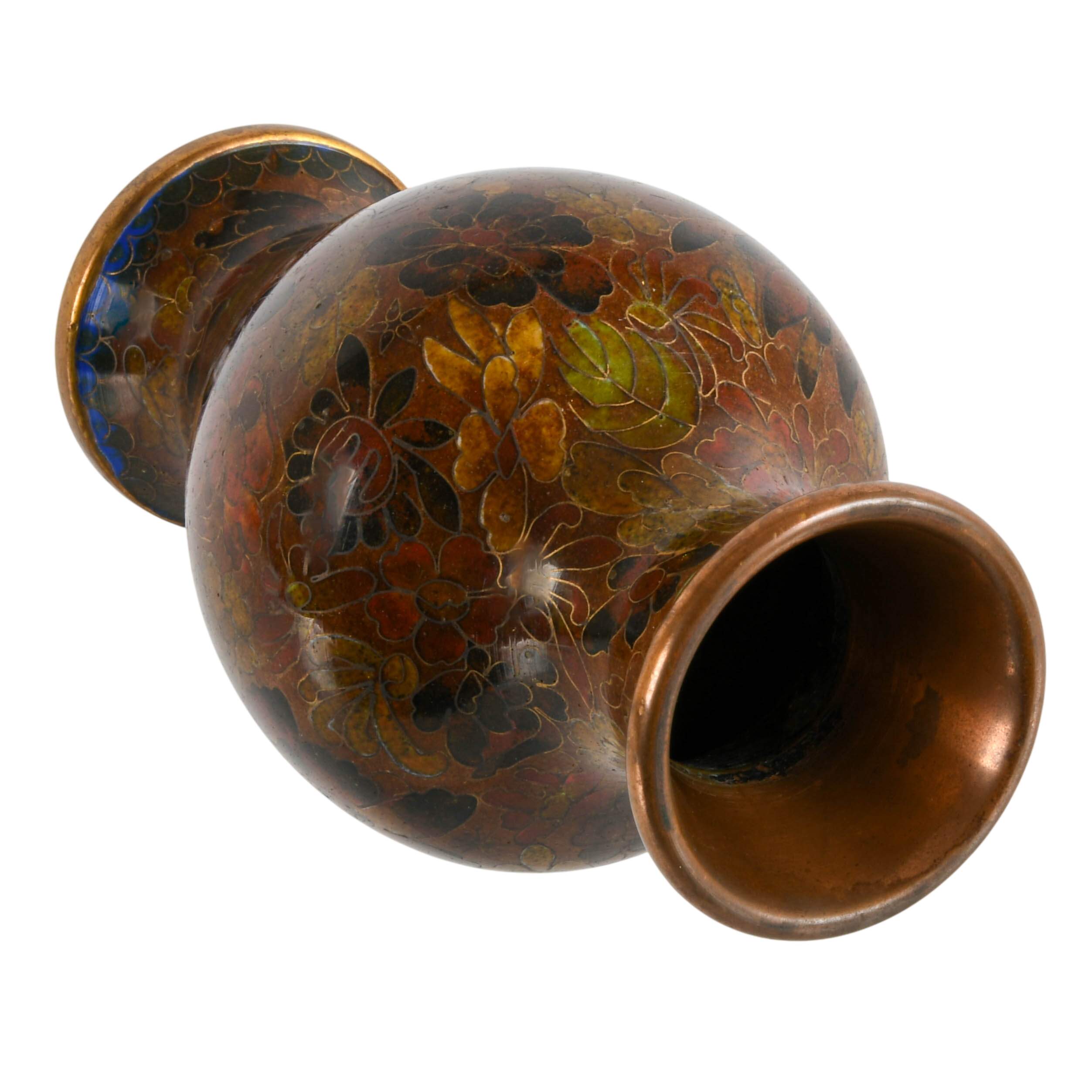 People's Republic of China Cloisonné Autumnal Flowers Enamel Vase-5