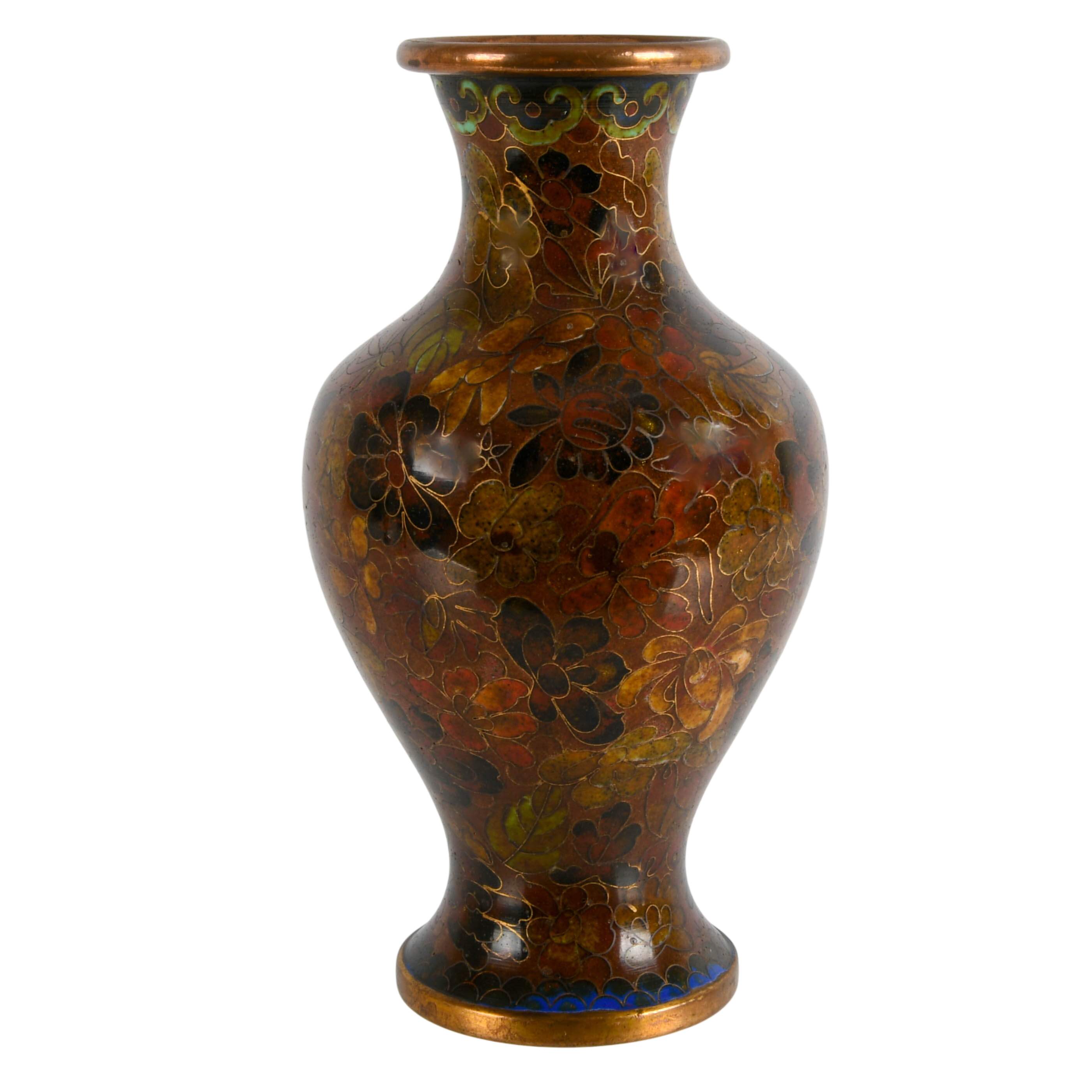 People's Republic of China Cloisonné Autumnal Flowers Enamel Vase-1