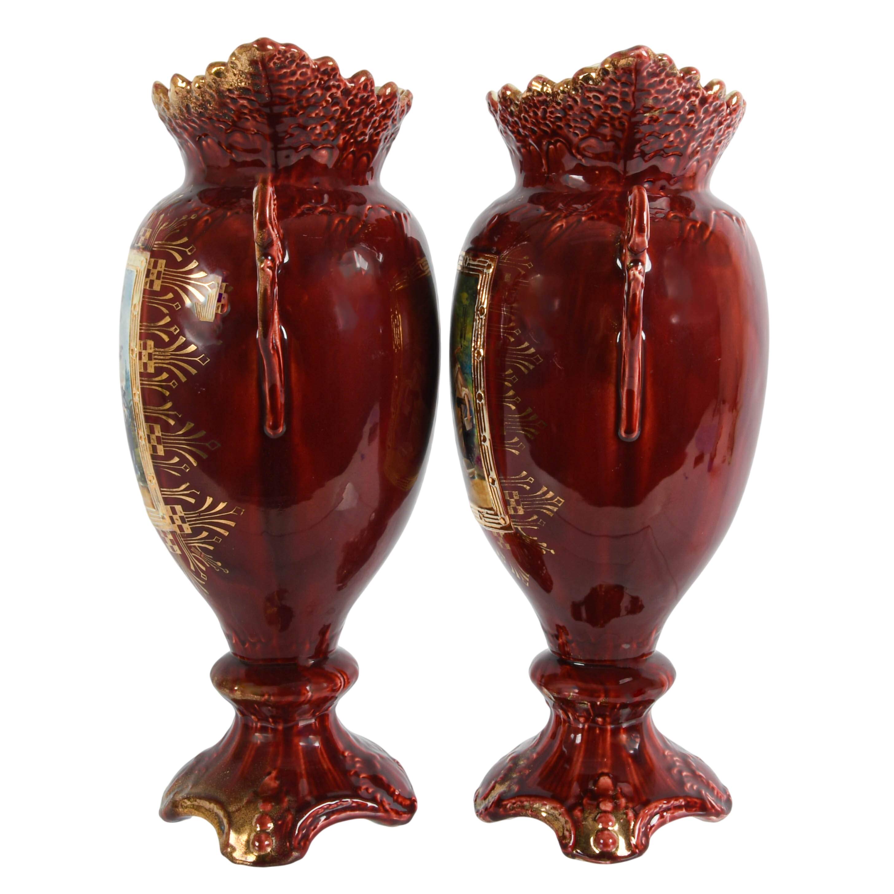 Pair of JS Austria Classical Music Scene Cabinet Vases-5