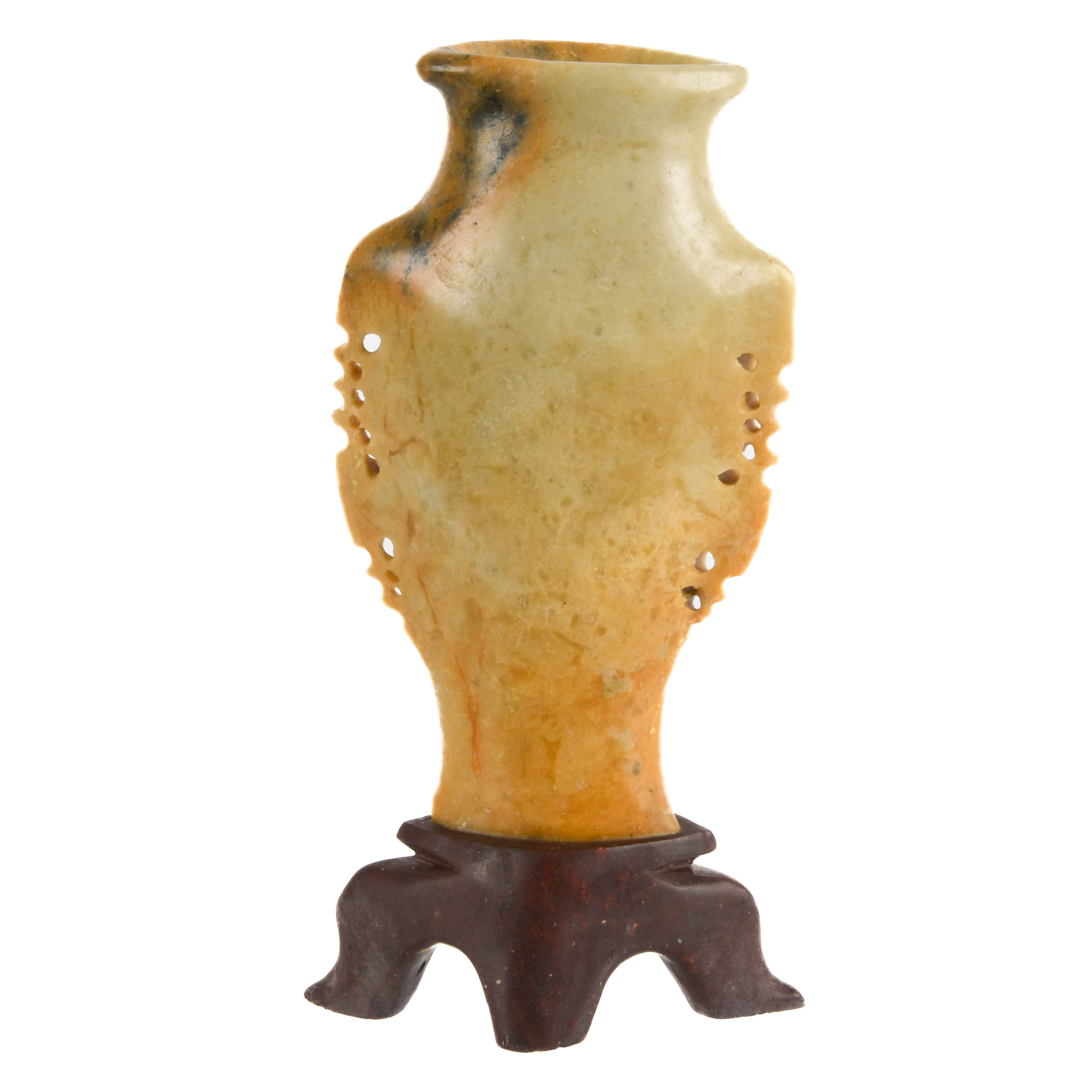 Chinese Carved Soapstone Floral Vase on Stand-5