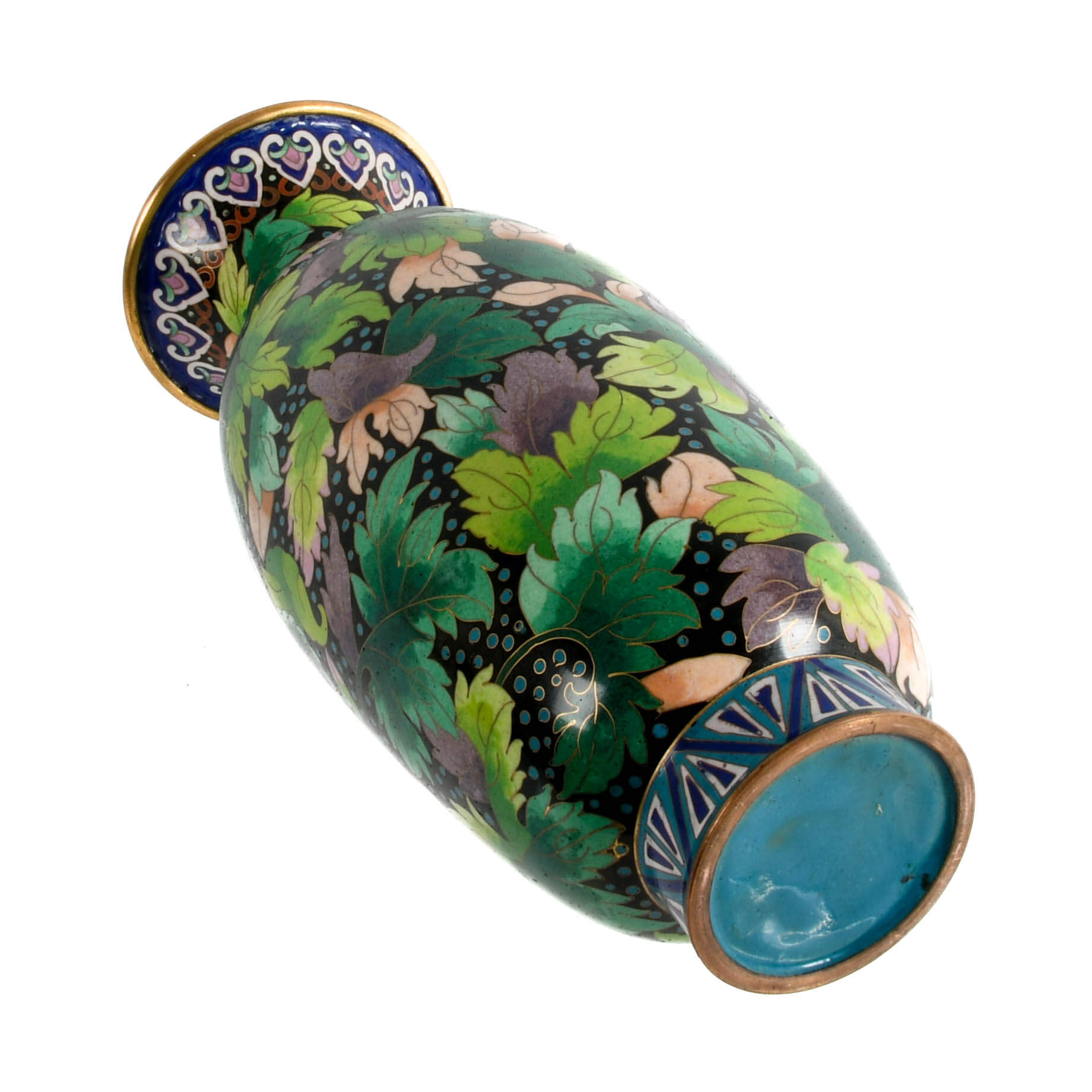 Jingfa Chinese Cloisonné Trumpet Vase with Leaf Motif-6