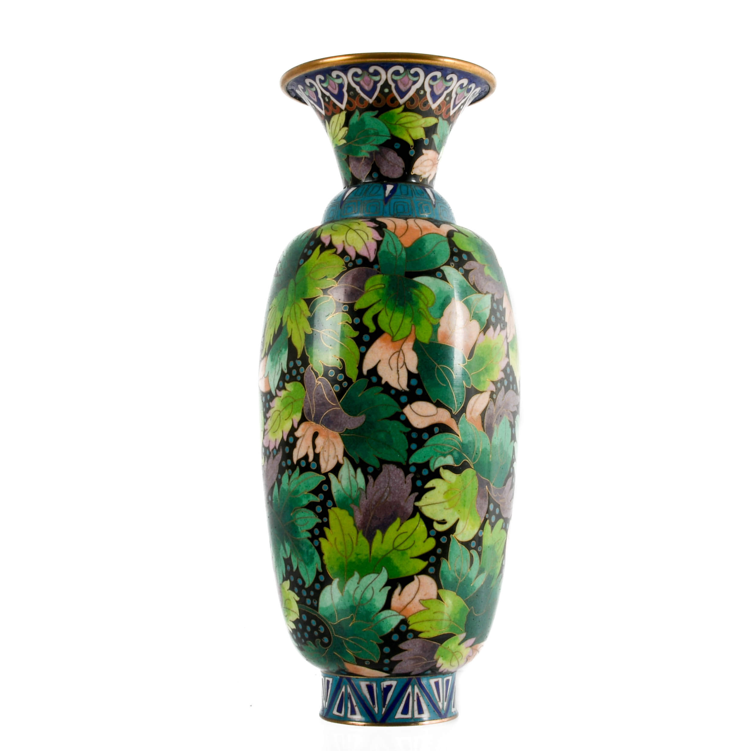 Jingfa Chinese Cloisonné Trumpet Vase with Leaf Motif-4