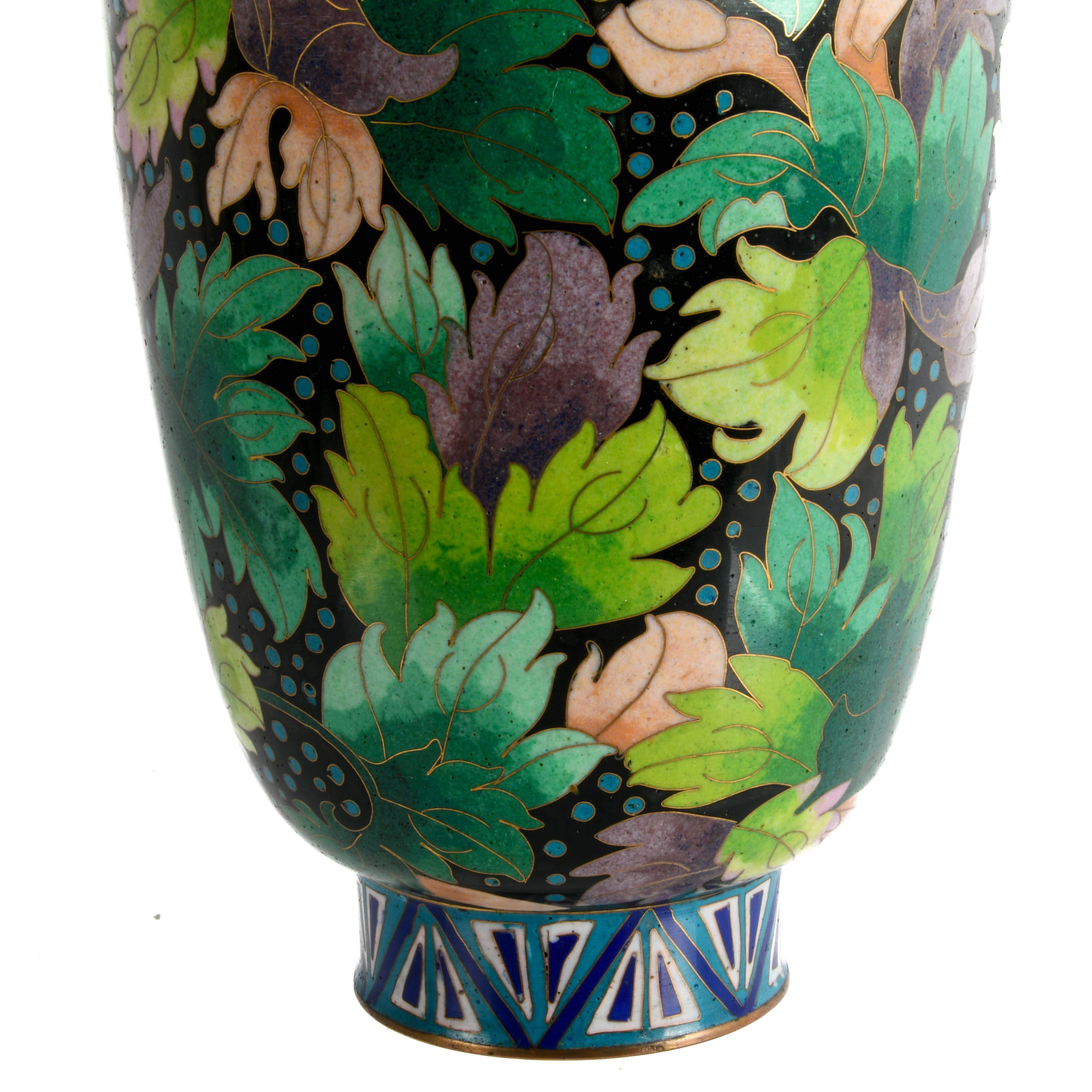 Jingfa Chinese Cloisonné Trumpet Vase with Leaf Motif-3