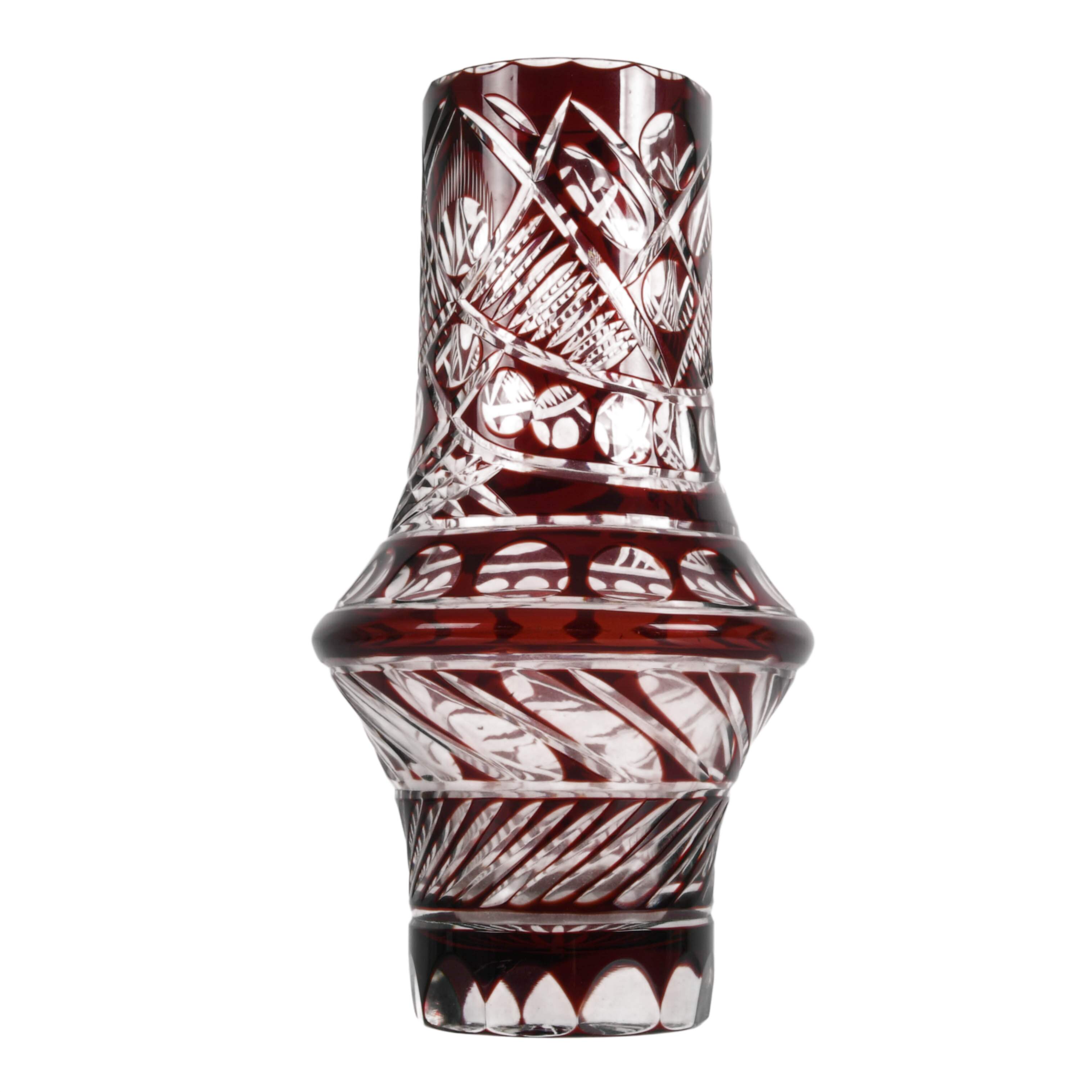 Bohemian Cut to Clear Cranberry Glass Vase-2