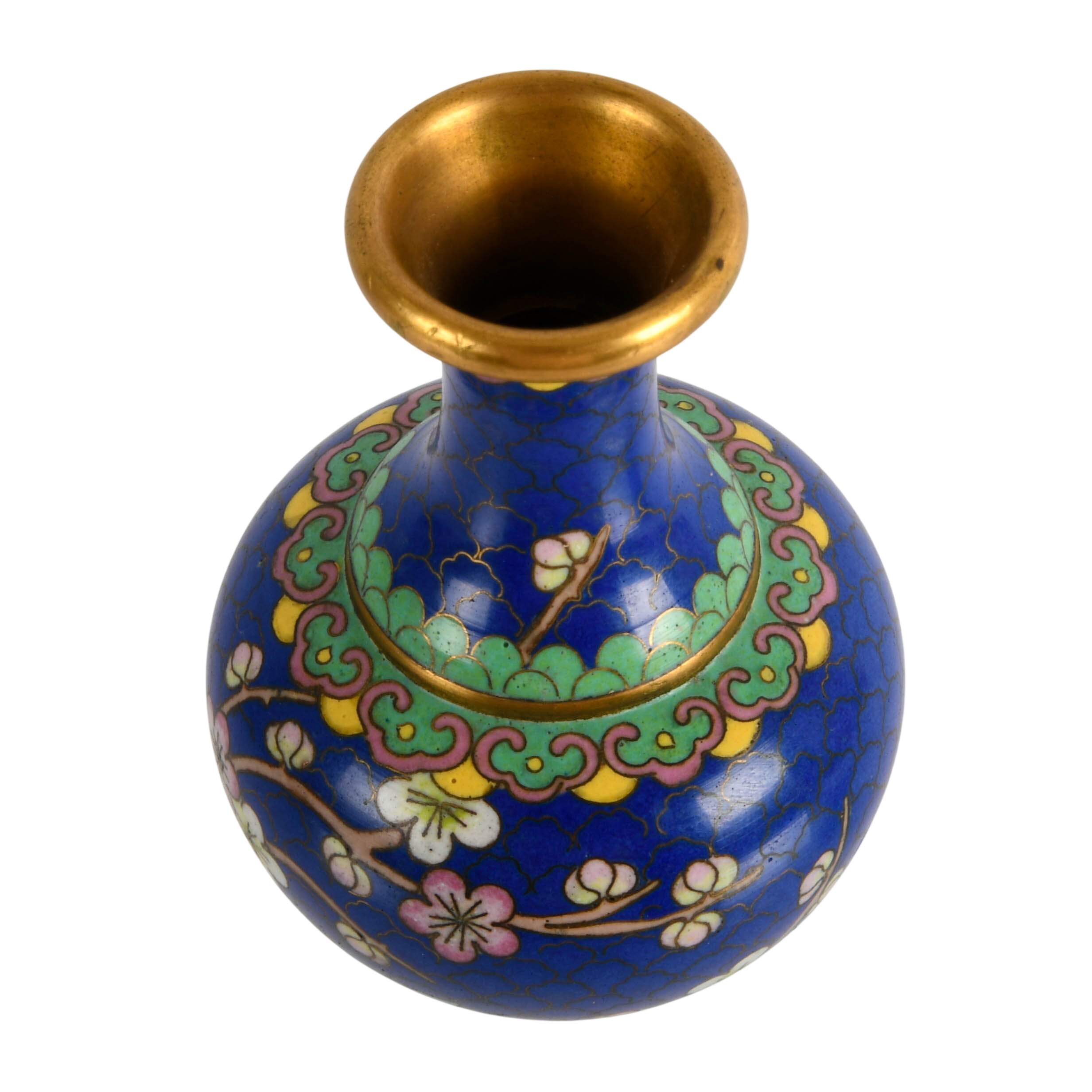 Pair of Chinese Cloisonné Blue Floral Vases-4