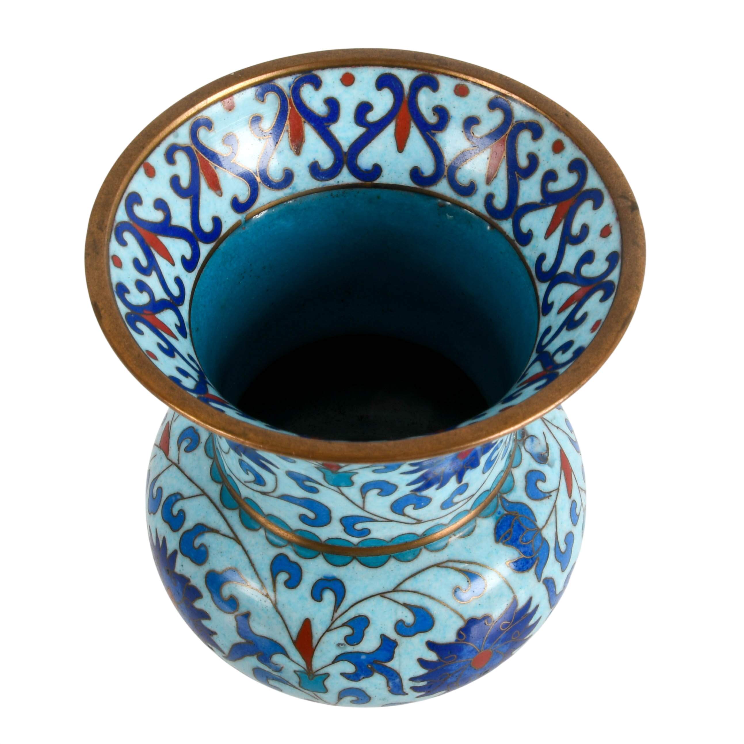 Pair of Chinese Cloisonné Blue Floral Vases-3
