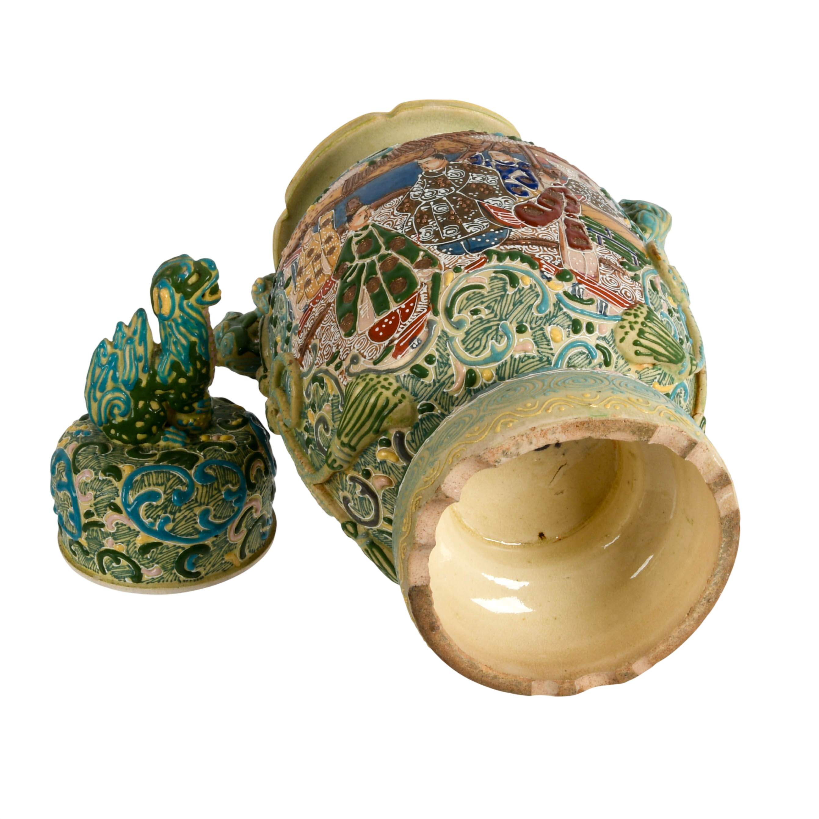 Antique Japanese Carved and Enameled Covered Urn-8