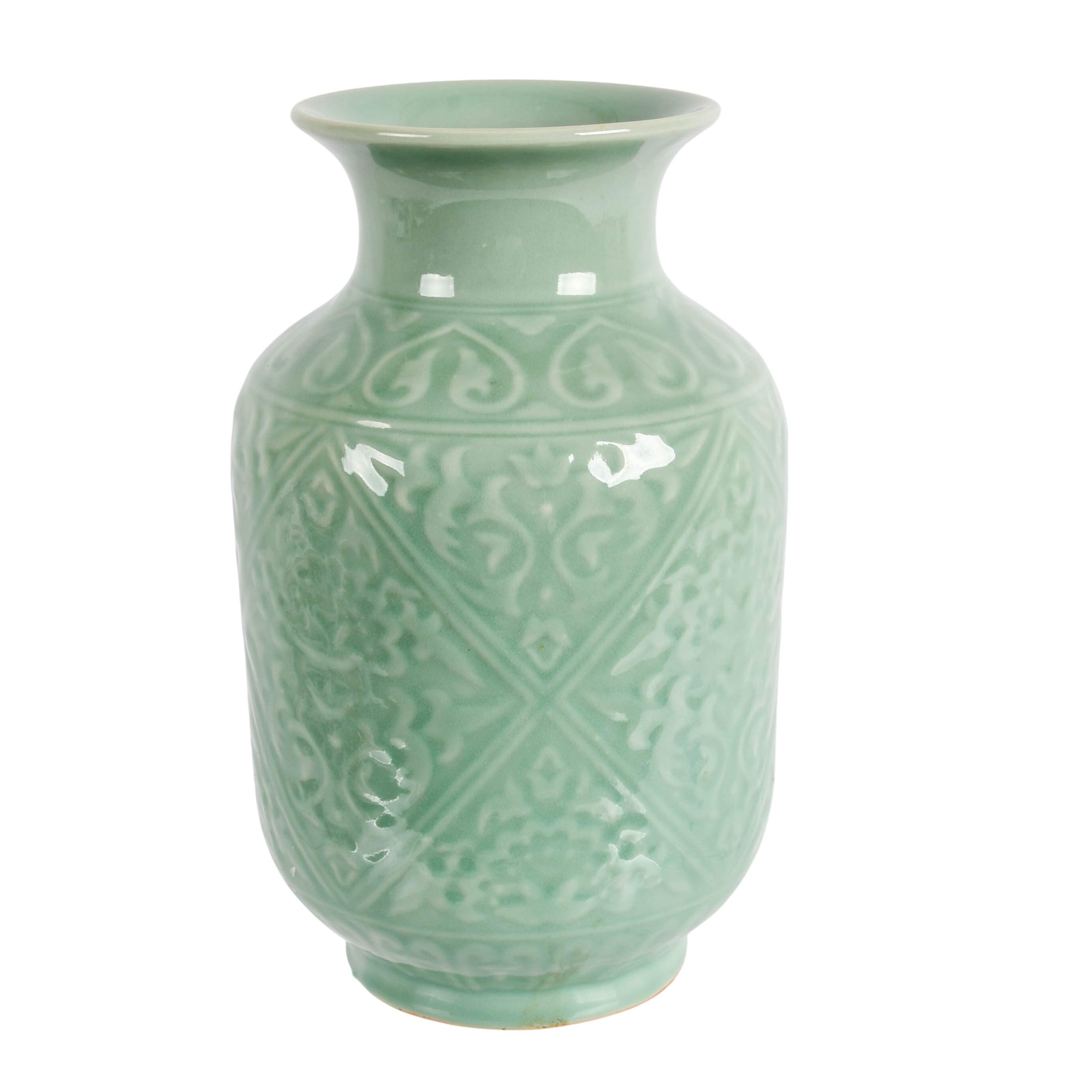 Chinese Celadon Vase with Carved Pattern-3