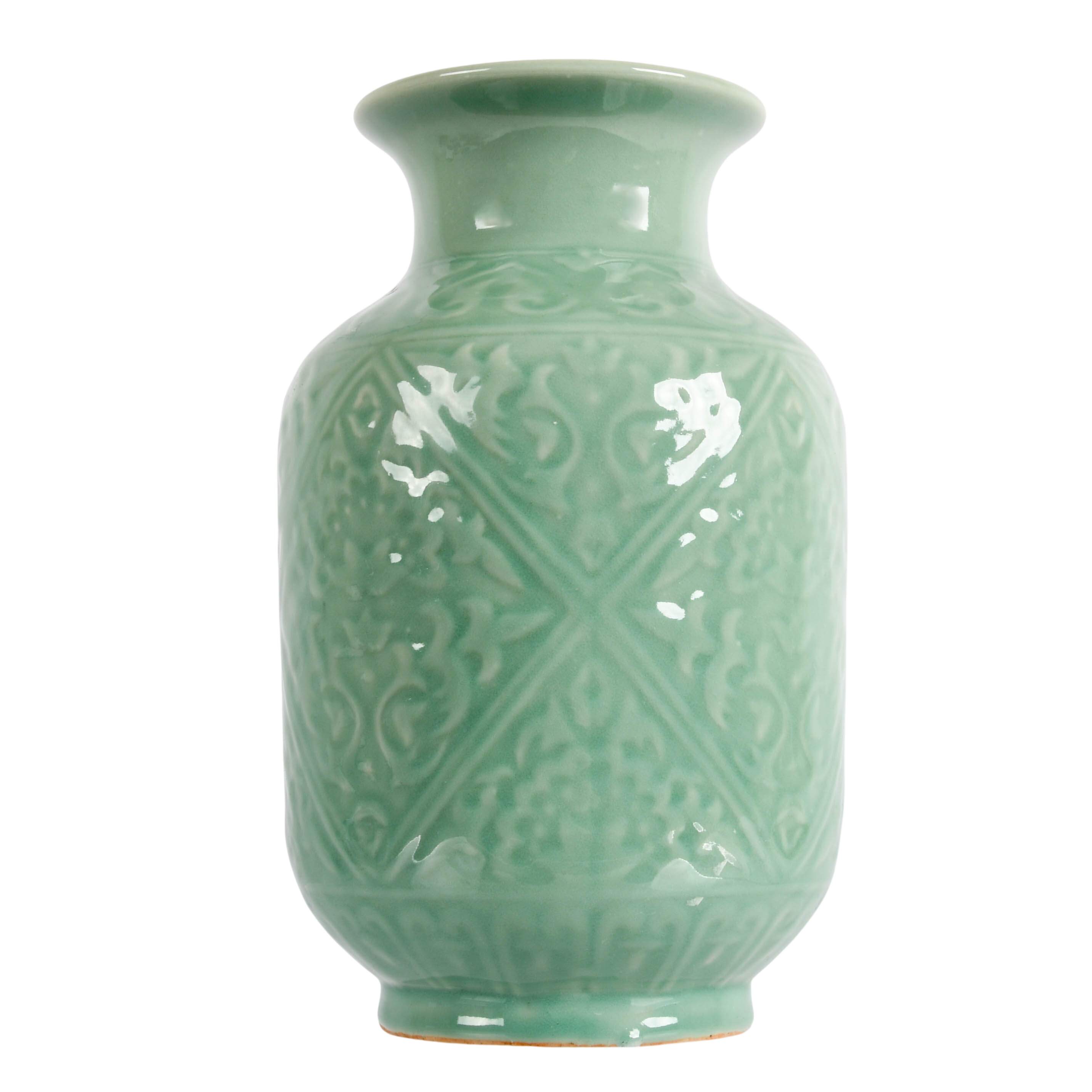 Chinese Celadon Vase with Carved Pattern-2